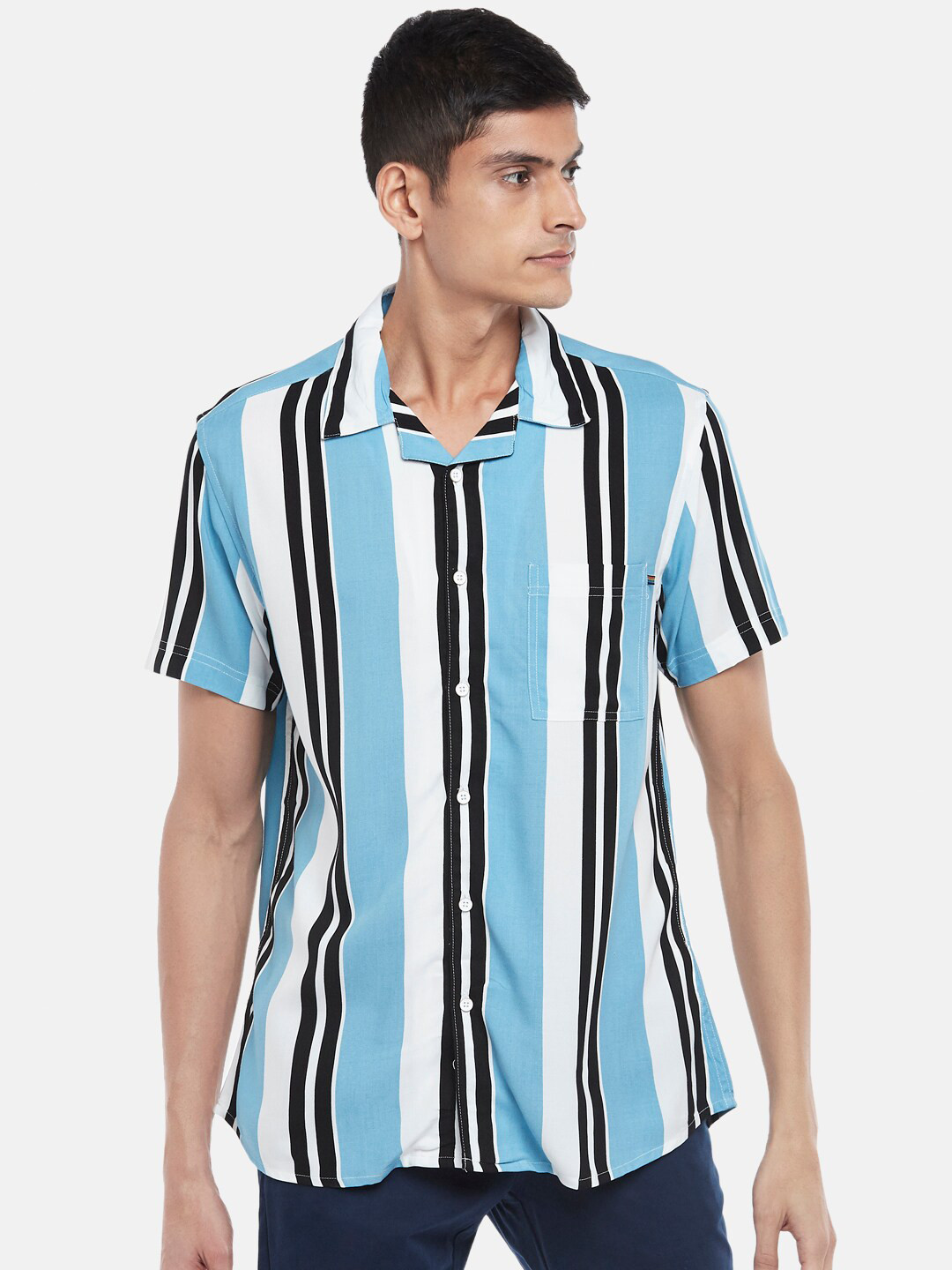 

Urban Ranger by pantaloons Men Blue Slim Fit Striped Casual Shirt