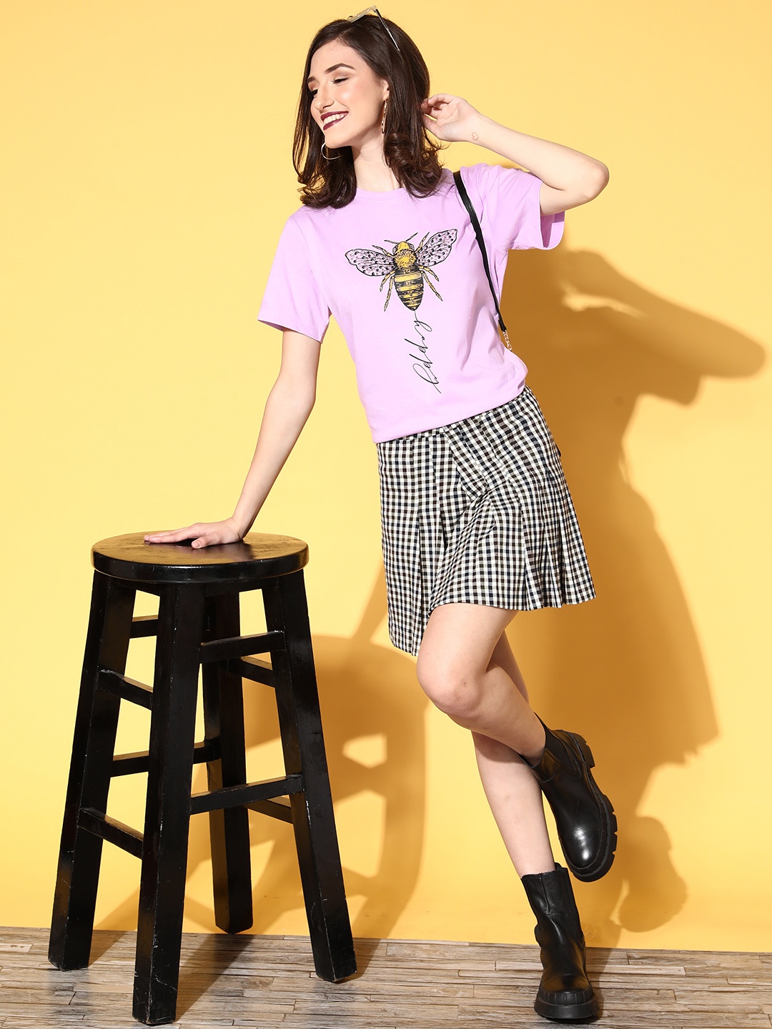 

Antheaa Women Elegant Lavender Graphic Joyful Conversation Tshirt