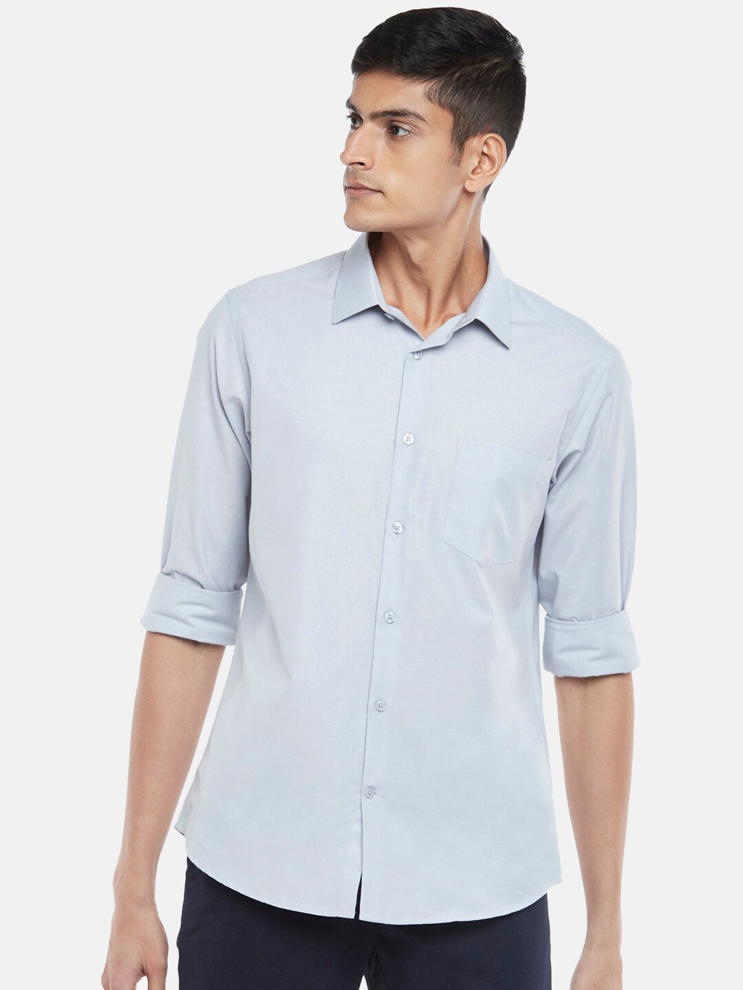 

BYFORD by Pantaloons Men Grey Solid Slim Fit Poly Cotton Shirt