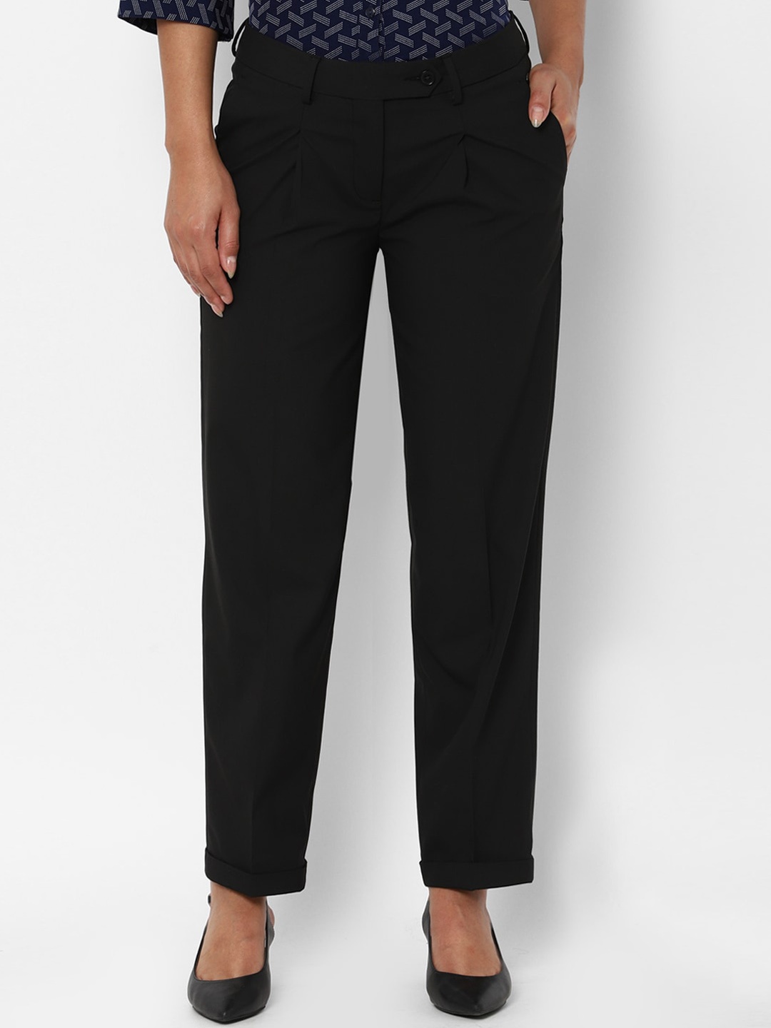 

Allen Solly Woman Women Black Slim Fit Pleated Trousers