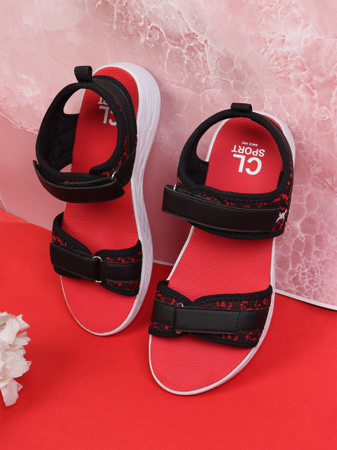 

Carlton London sports Women Red & Black Solid Sports Sandals