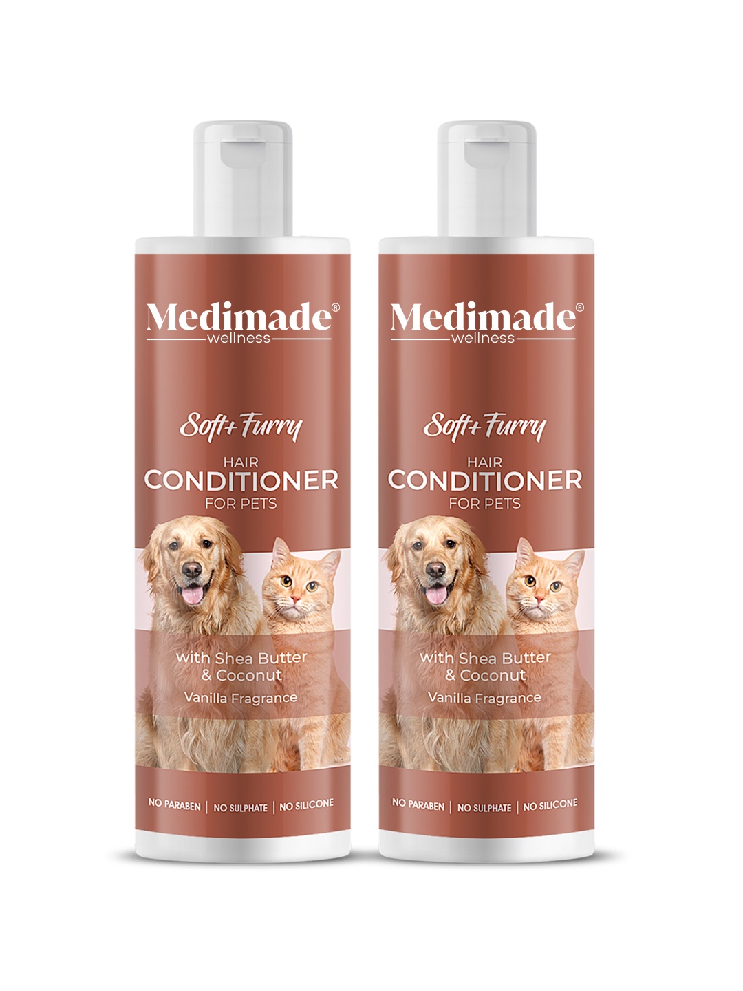 

Medimade Set of 2 Hair Conditioners for Pets with Shea Butter & Coconut - 200ml each, Brown