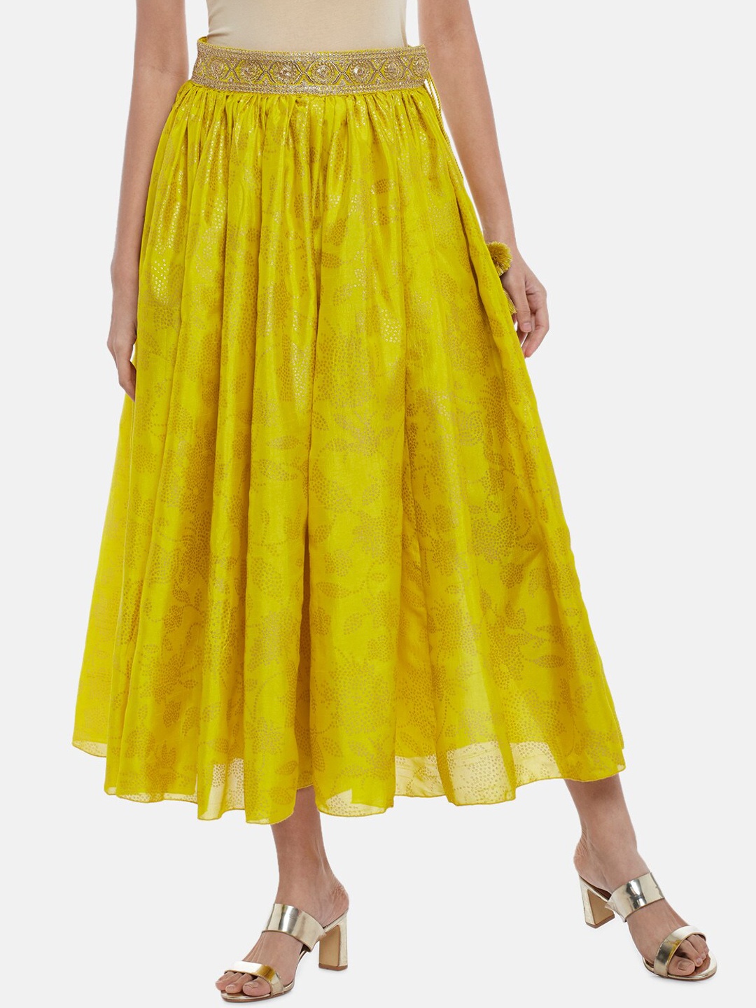 

AKKRITI BY PANTALOONS Women Lime Green Printed A-Line Maxi Skirt