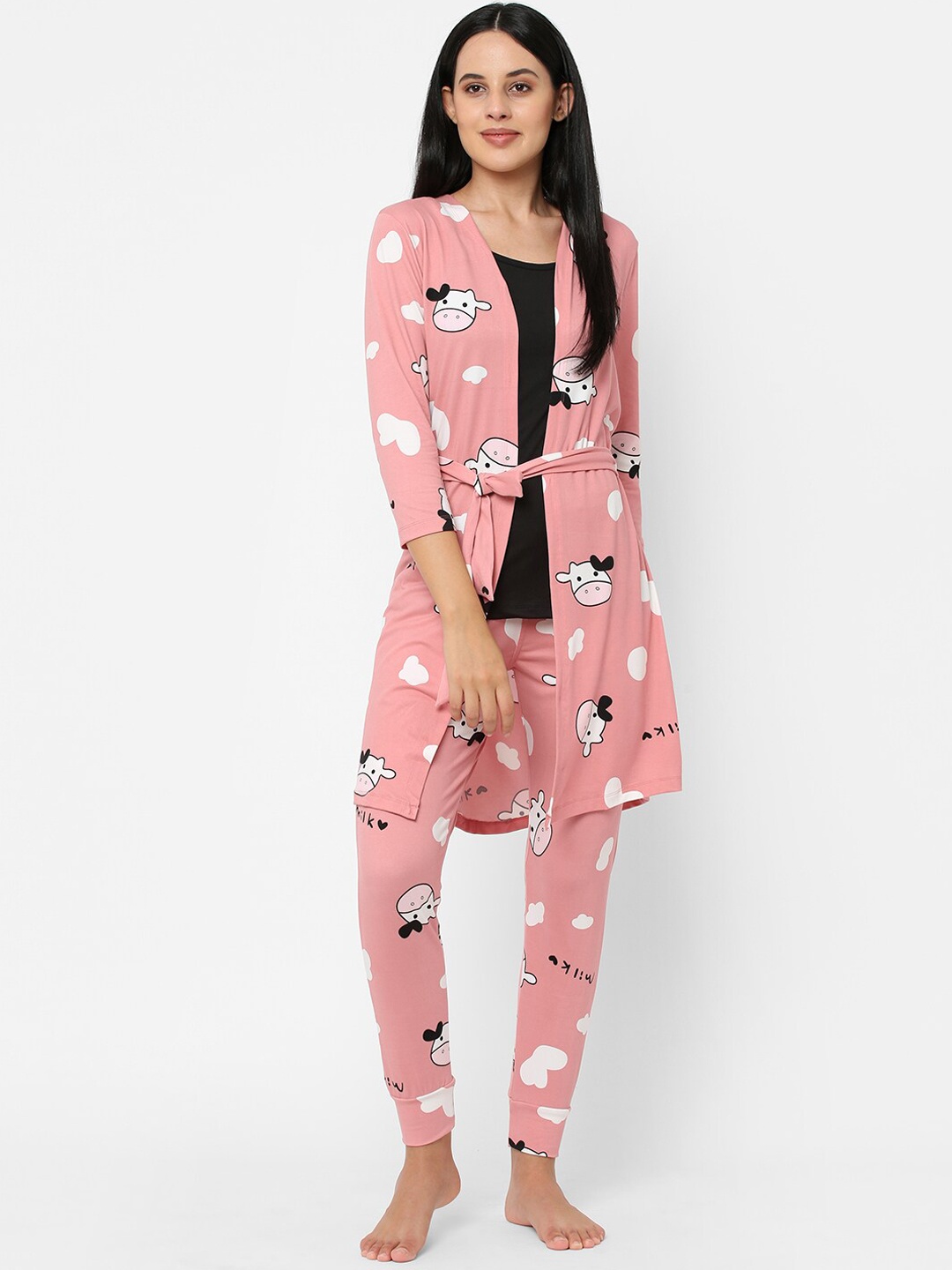 

Sweet Dreams Women Pink & White Printed Night suit