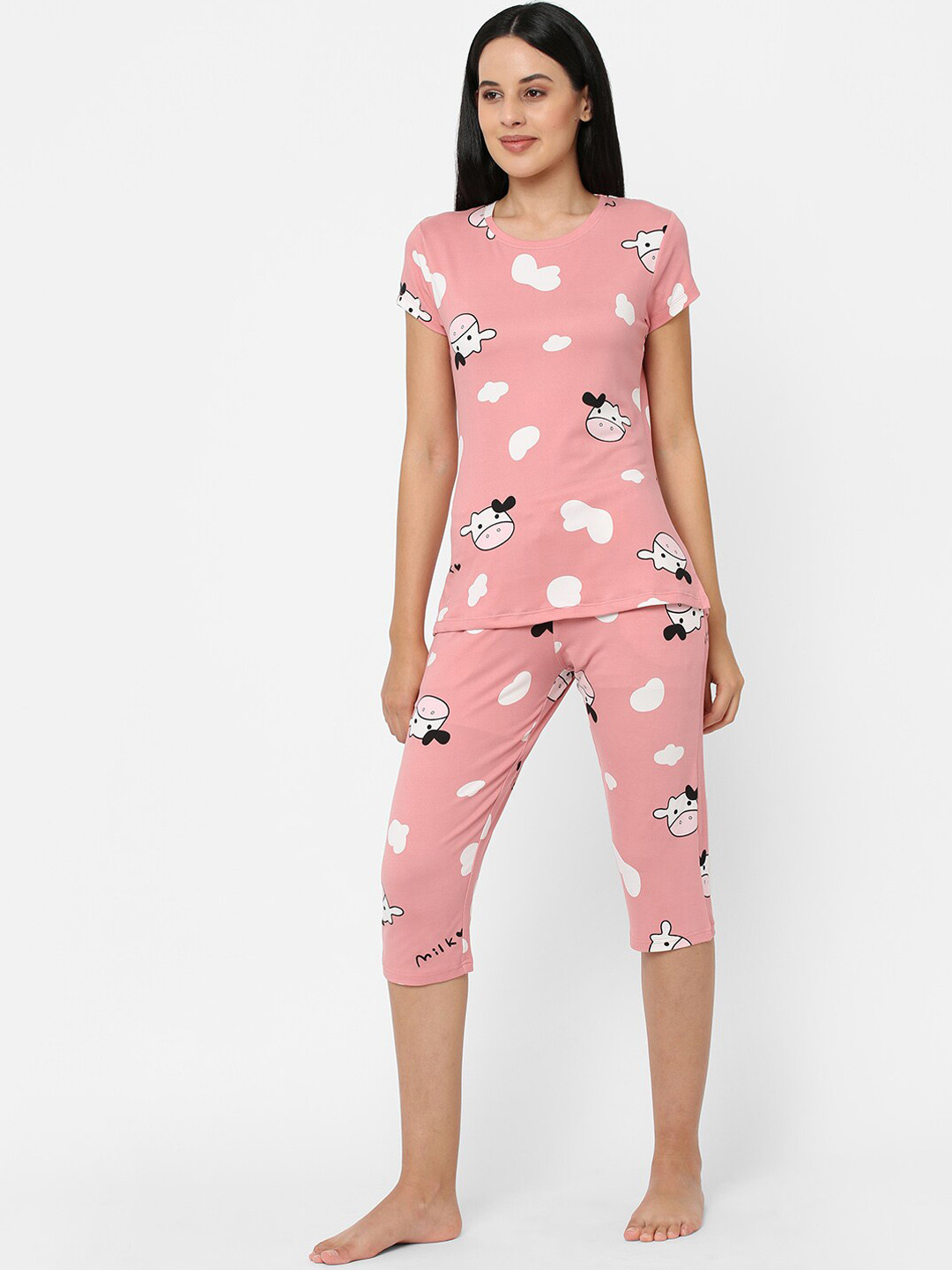 

Sweet Dreams Women Pink & White Printed Night suit