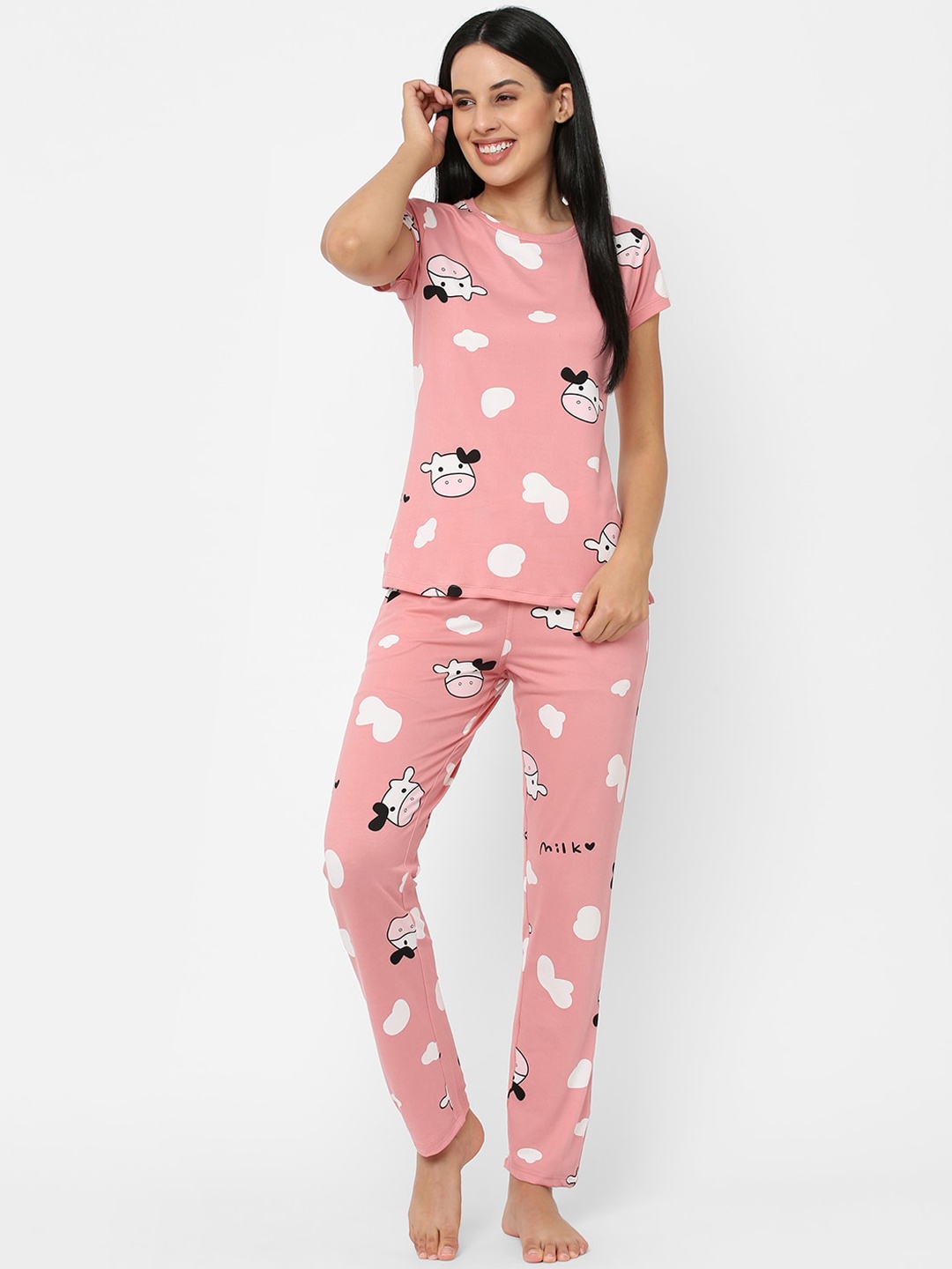 

Sweet Dreams Women Pink & White Printed Night Suit