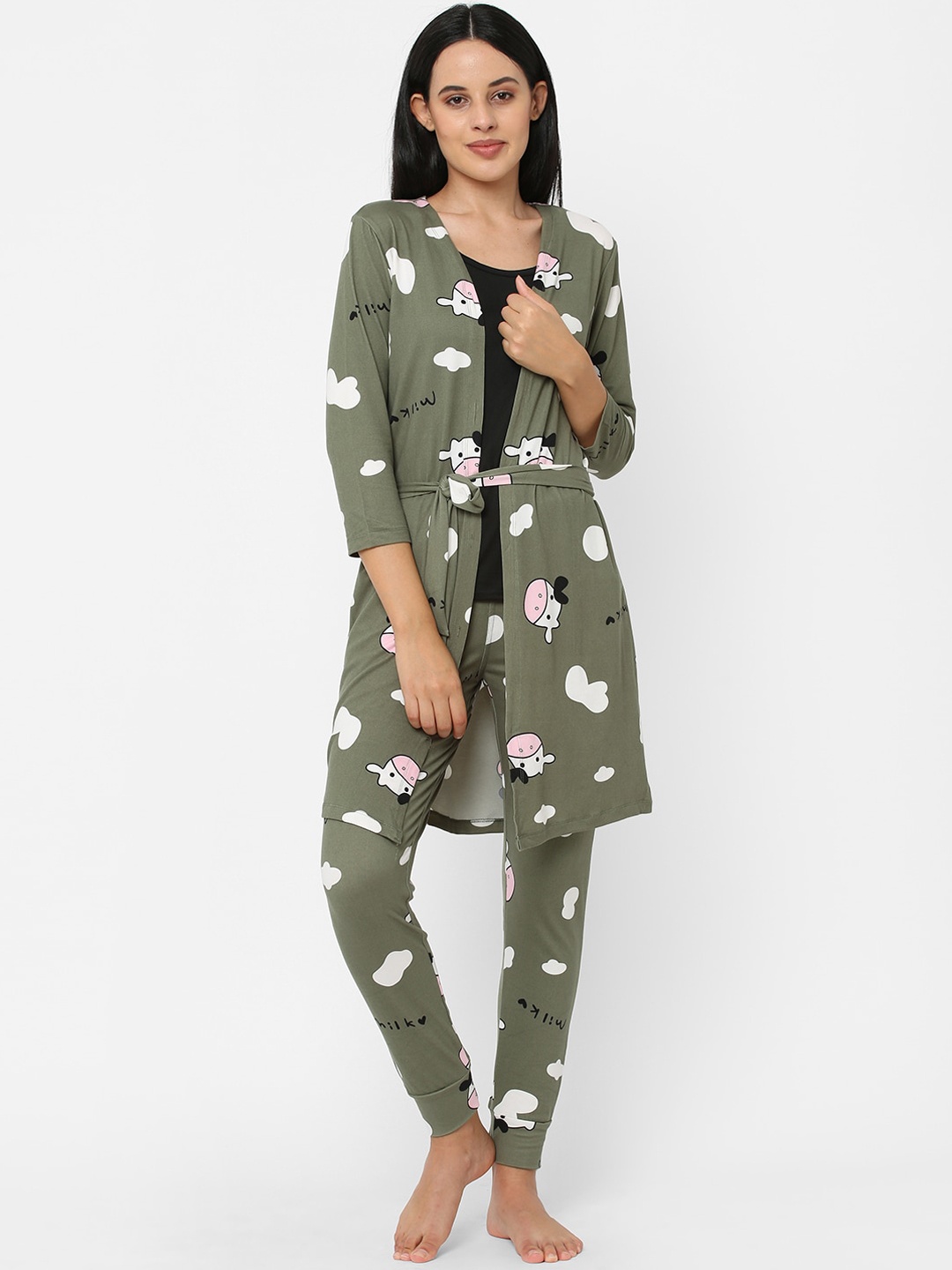 

Sweet Dreams Women Green & White Printed Night suit