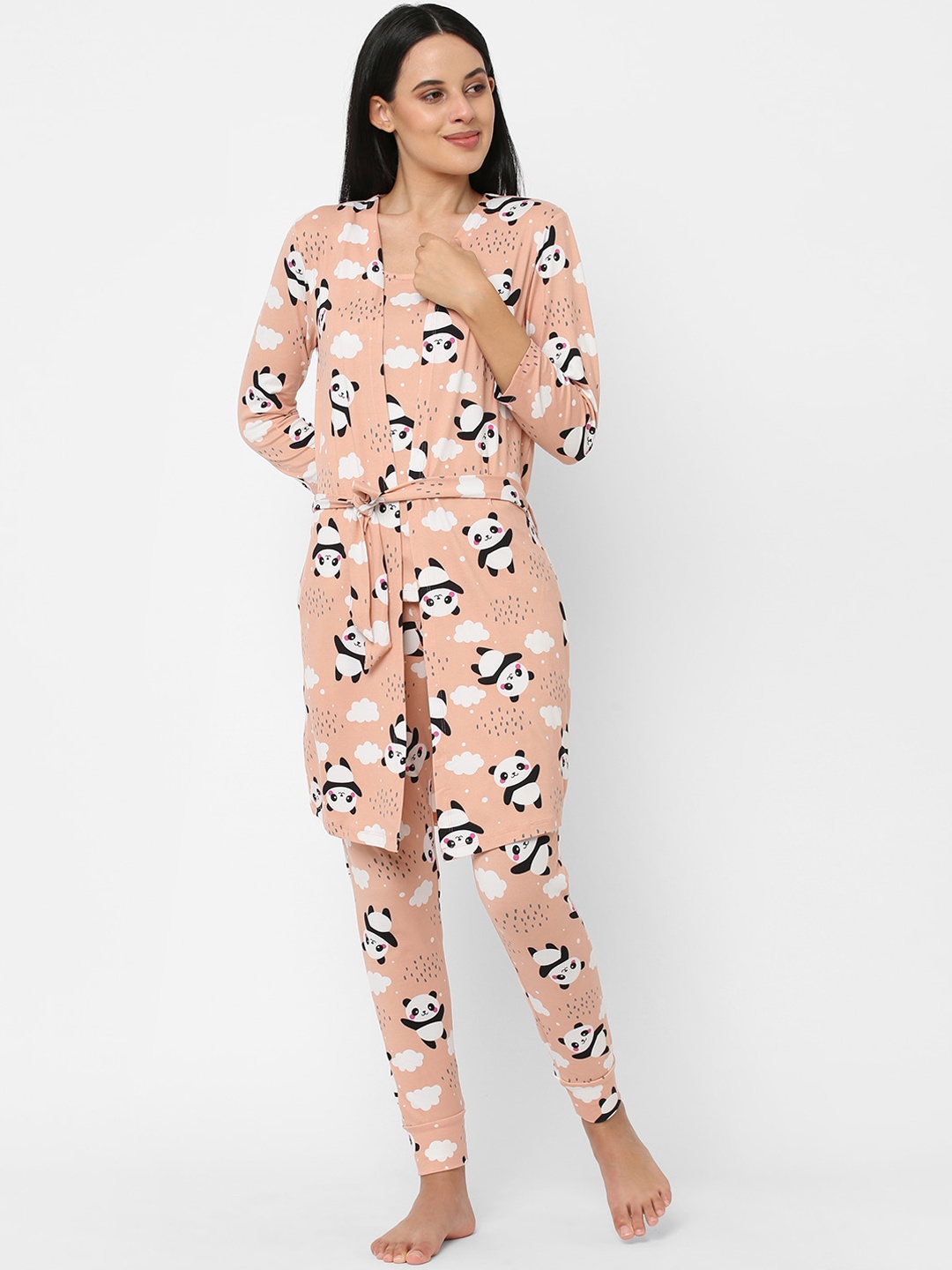 

Sweet Dreams Women Peach-Coloured & White Printed Night suit