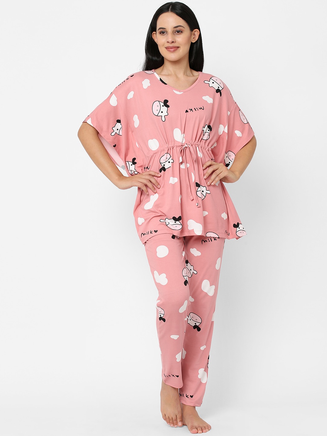 

Sweet Dreams Women Pink & White Printed Night suit