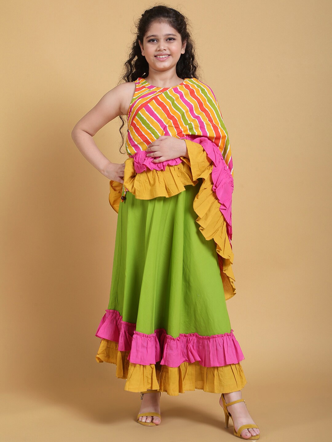 

titliyan Yellow & Green Leheriya Pure Cotton Ready to Wear Saree