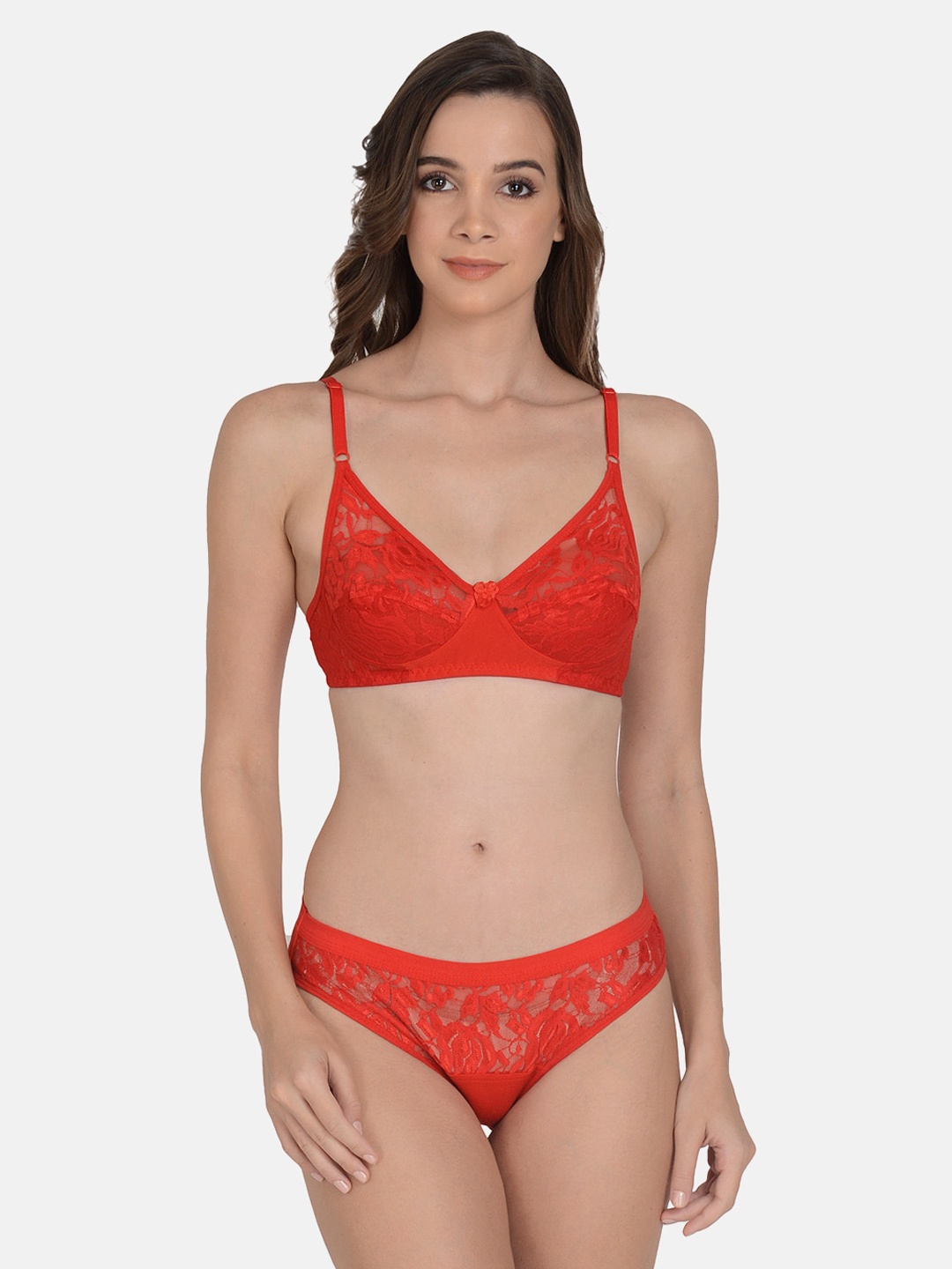 

mod & shy Women Red Self-Design Lace Lingerie Set MS437-Red