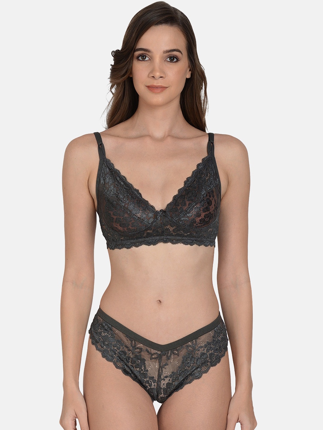 

mod & shy Women Grey Self-Design Lingerie Set
