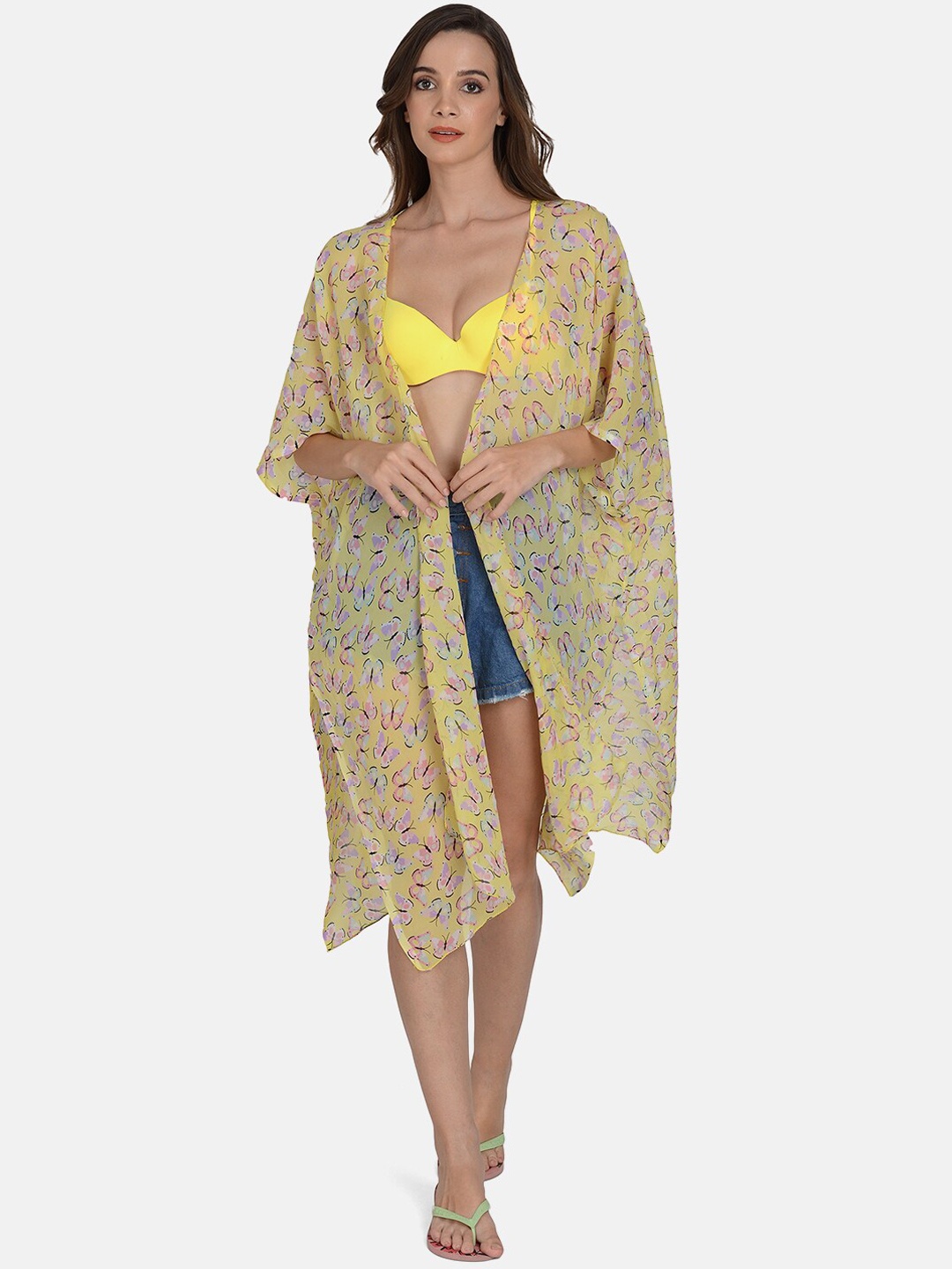 

mod & shy Women Yellow Printed Beach Cover-up Kaftan Dress