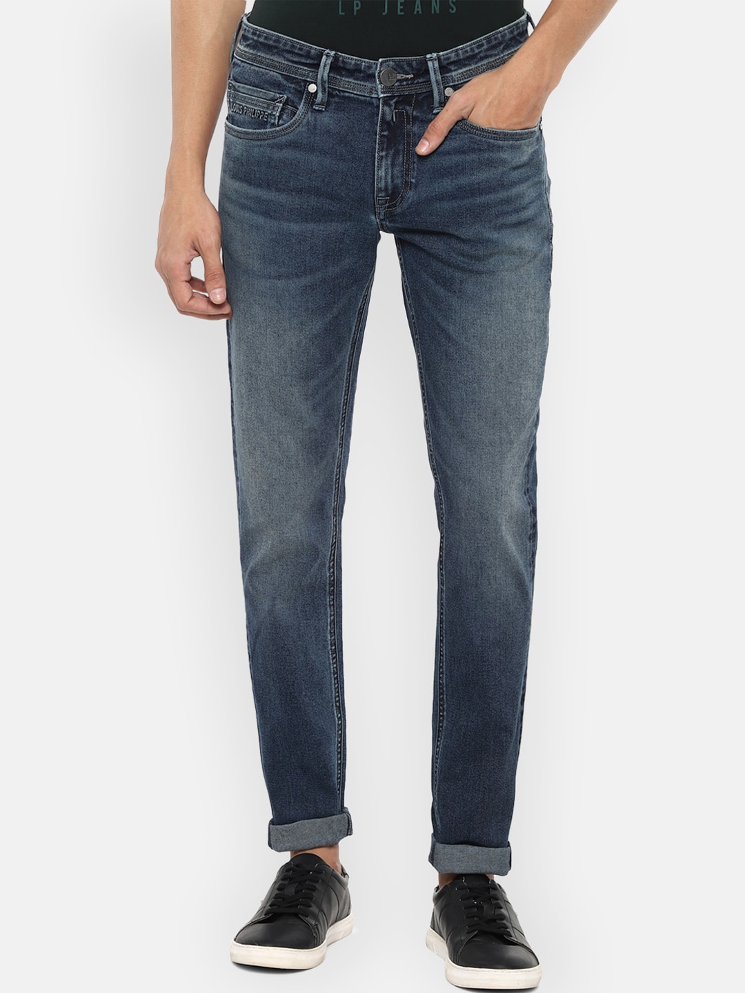 

Louis Philippe Jeans Men Navy Blue Slim Fit Heavy Fade Cotton Jeans