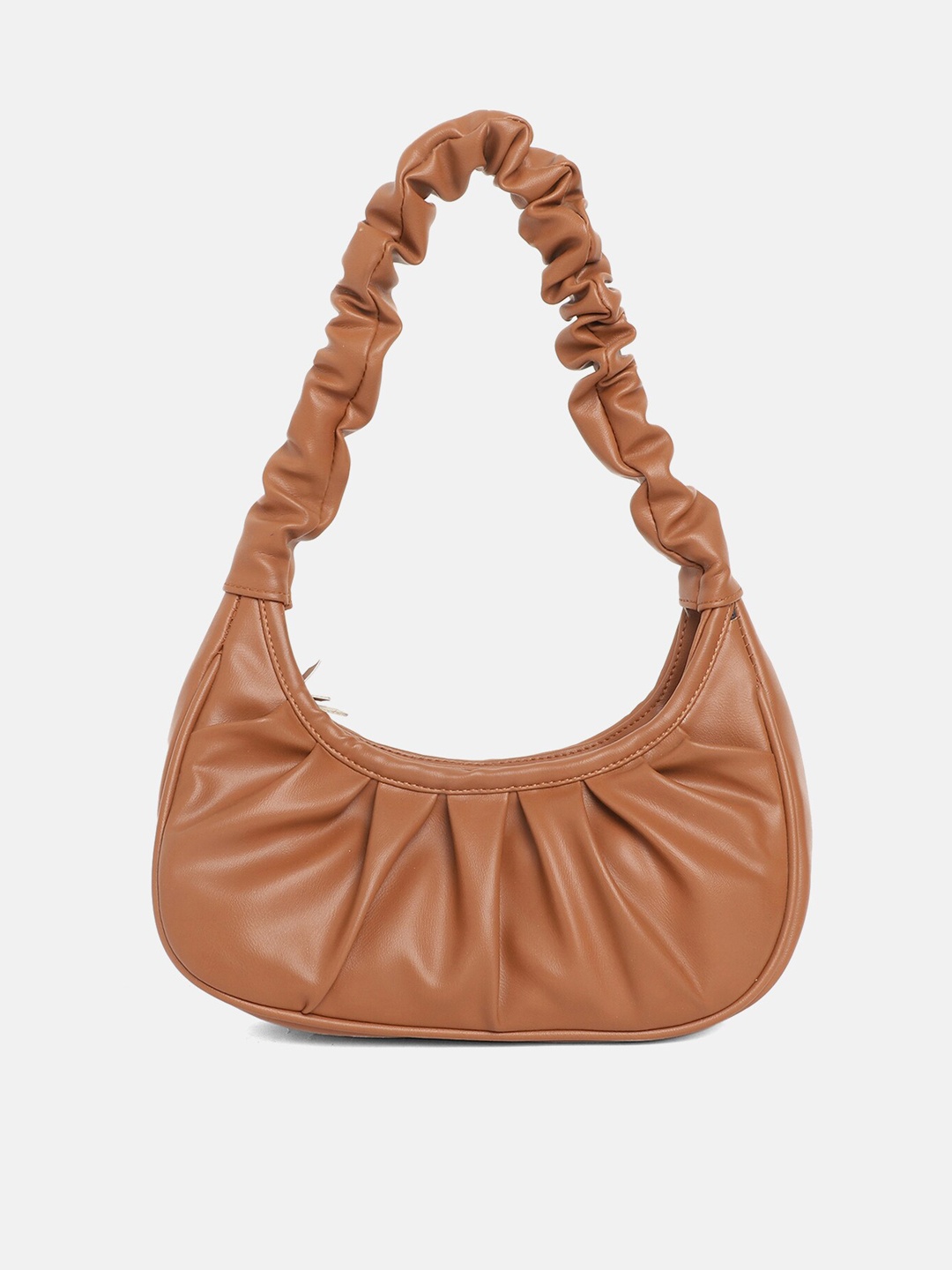 

borse lele Women Brown Textured PU Half Moon Shoulder Bag