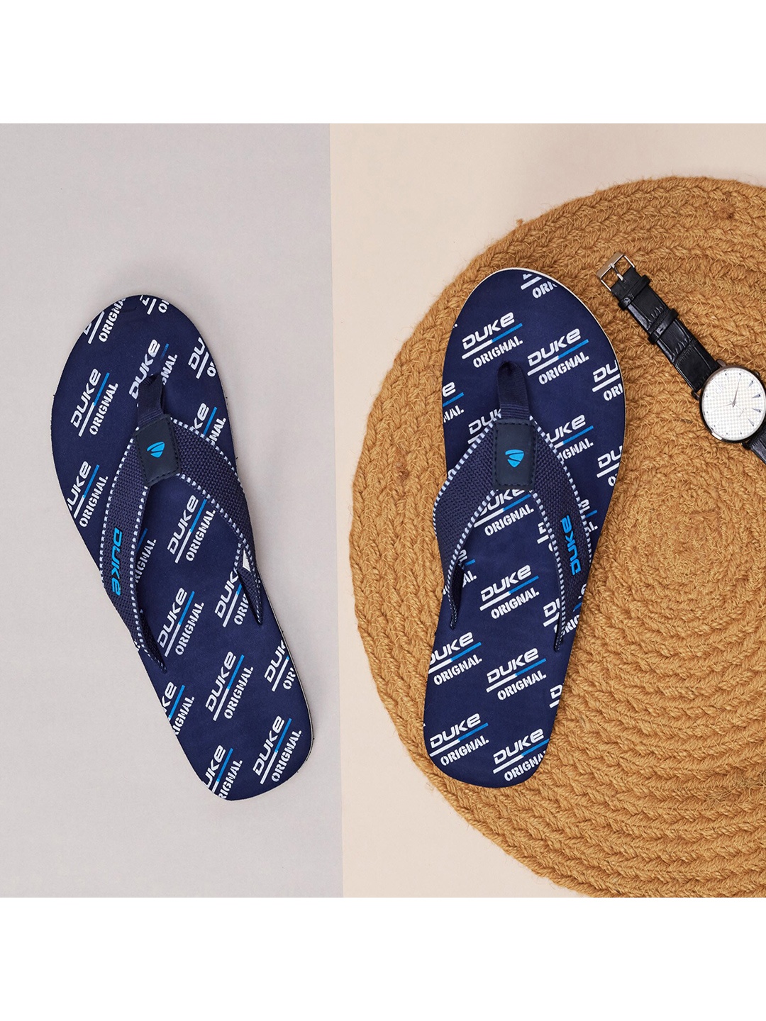 

Duke Men Navy Blue Printed Rubber Thong Flip-Flops