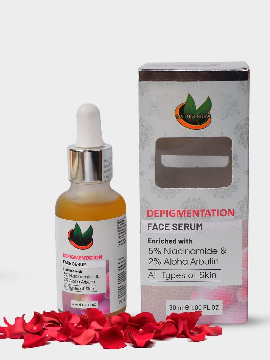 

NatureNova Herbals Depigmentation Face Serum with 5% Niacinamide & 2% Alpha Arbutin - 30ml, Red