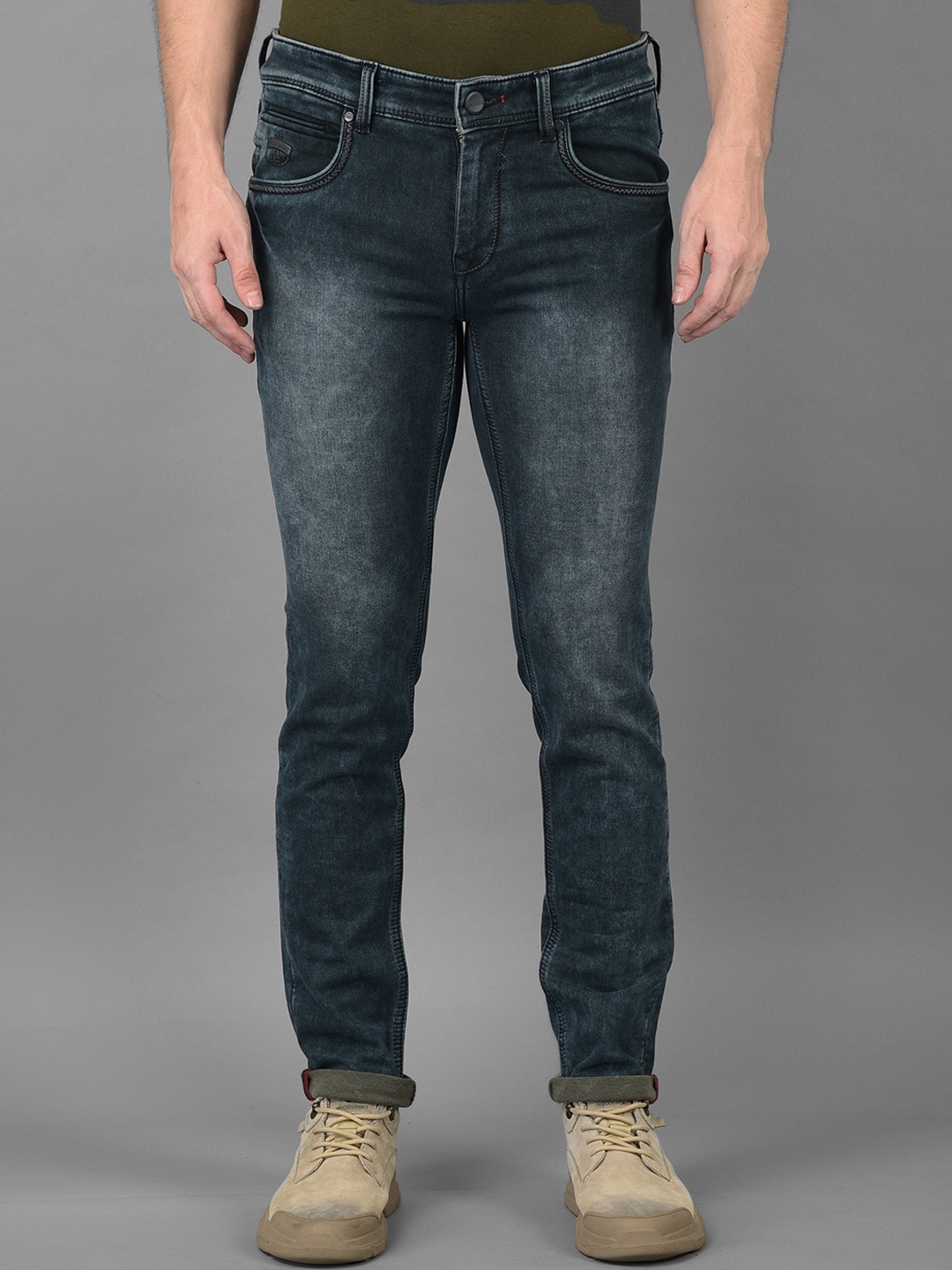 

American Archer Men Blue Smart Skinny Fit Low-Rise Heavy Fade Printed Stretchable Jeans