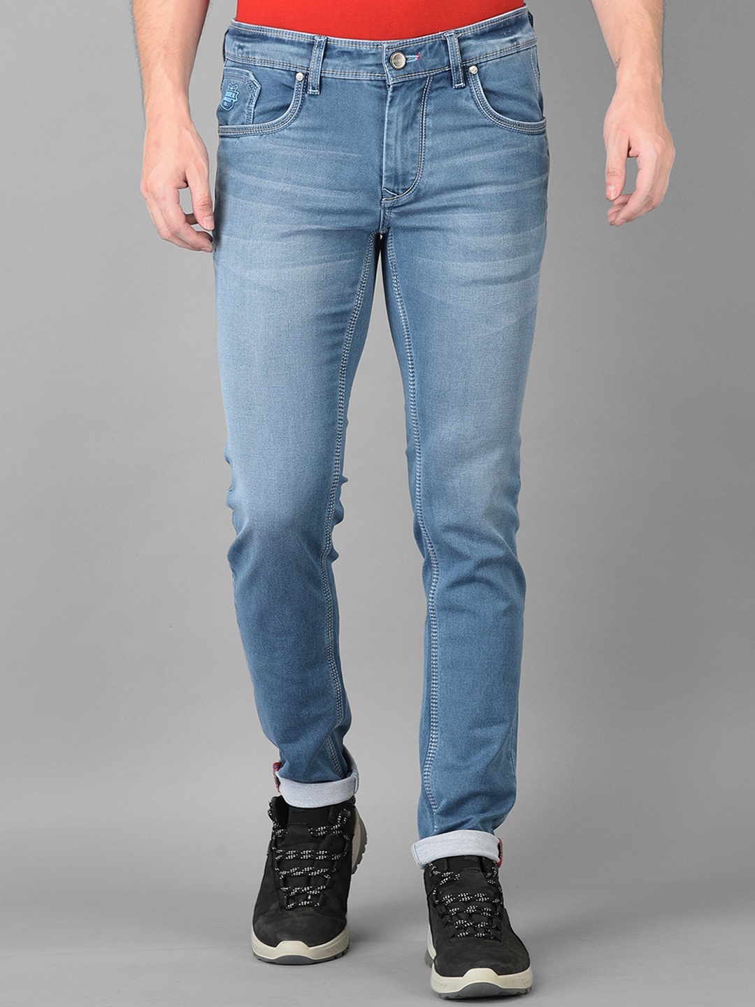 

American Archer Men Blue Smart Skinny Fit Low-Rise Light Fade Printed Stretchable Jeans