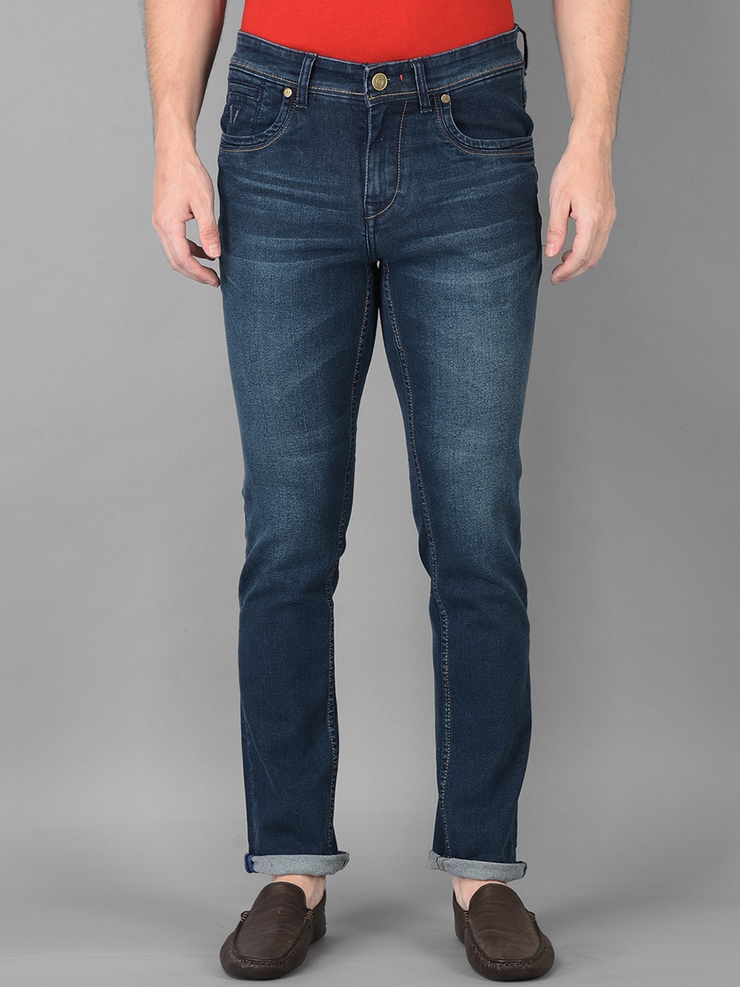 

American Archer Men Blue Smart Slim Fit Low-Rise Light Fade Printed Stretchable Jeans