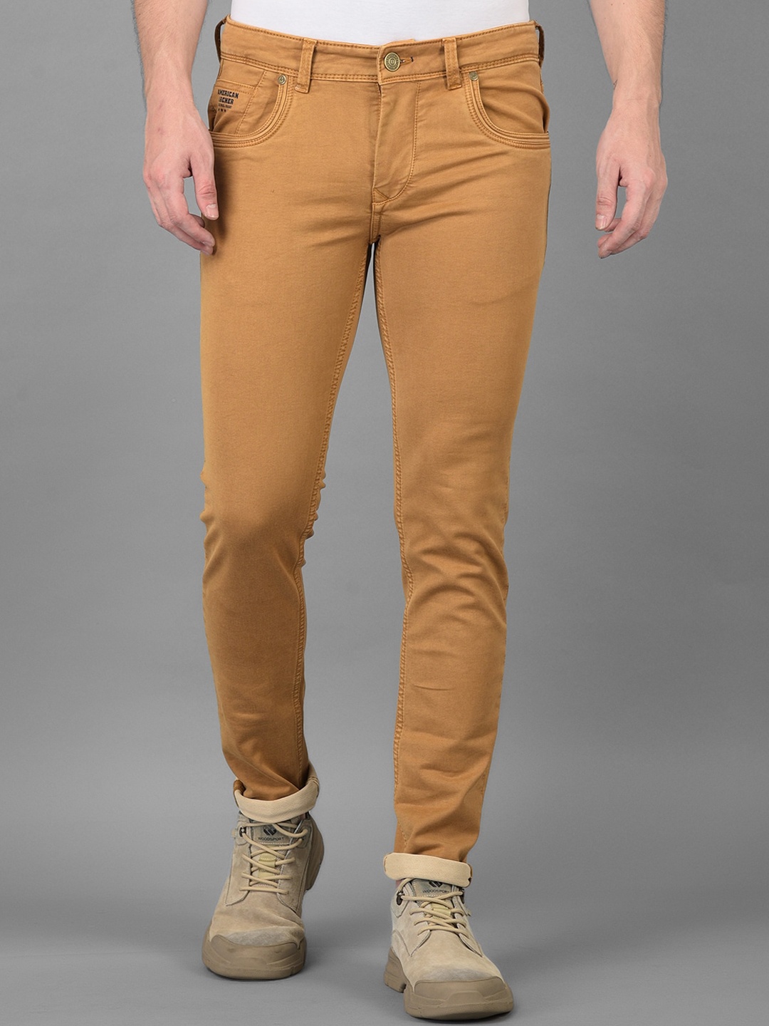 

American Archer Men Mustard Smart Skinny Fit Low-Rise Printed Stretchable Jeans