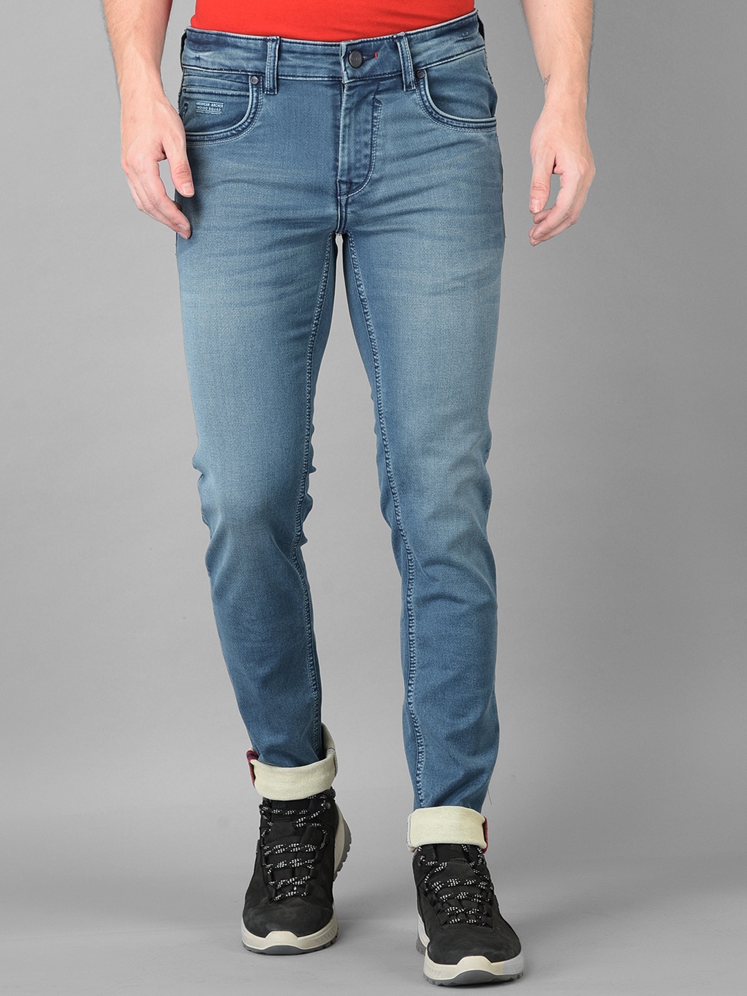 

American Archer Men Blue Smart Skinny Fit Low-Rise Light Fade Printed Stretchable Jeans