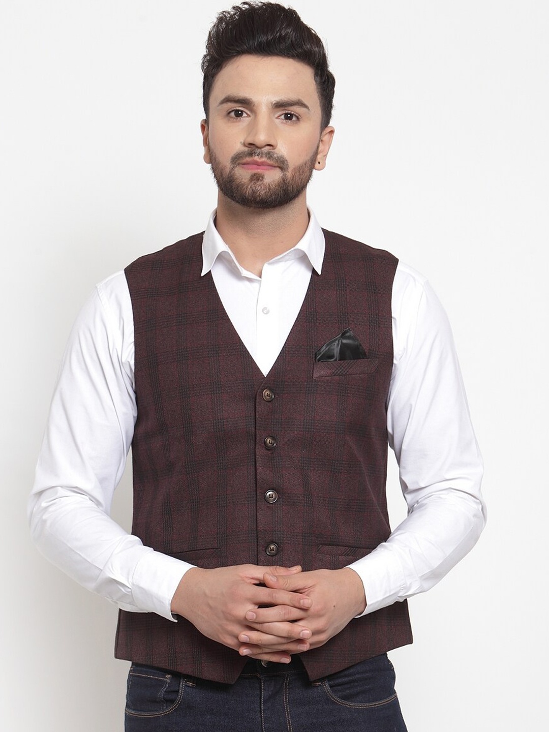 

NEUDIS Men Brown Checked Waistcoat