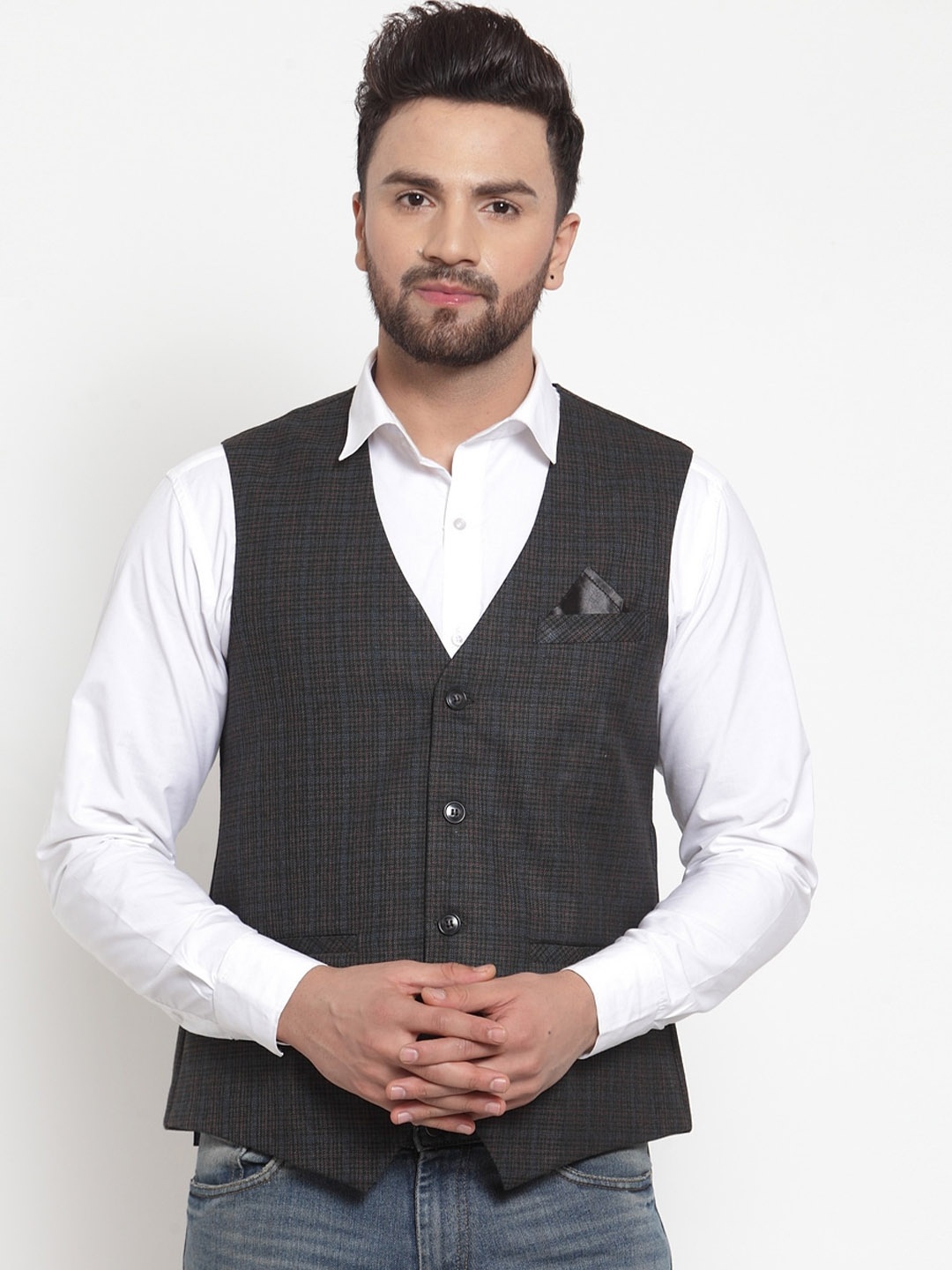 

NEUDIS Men Brown Checkered Waistcoat