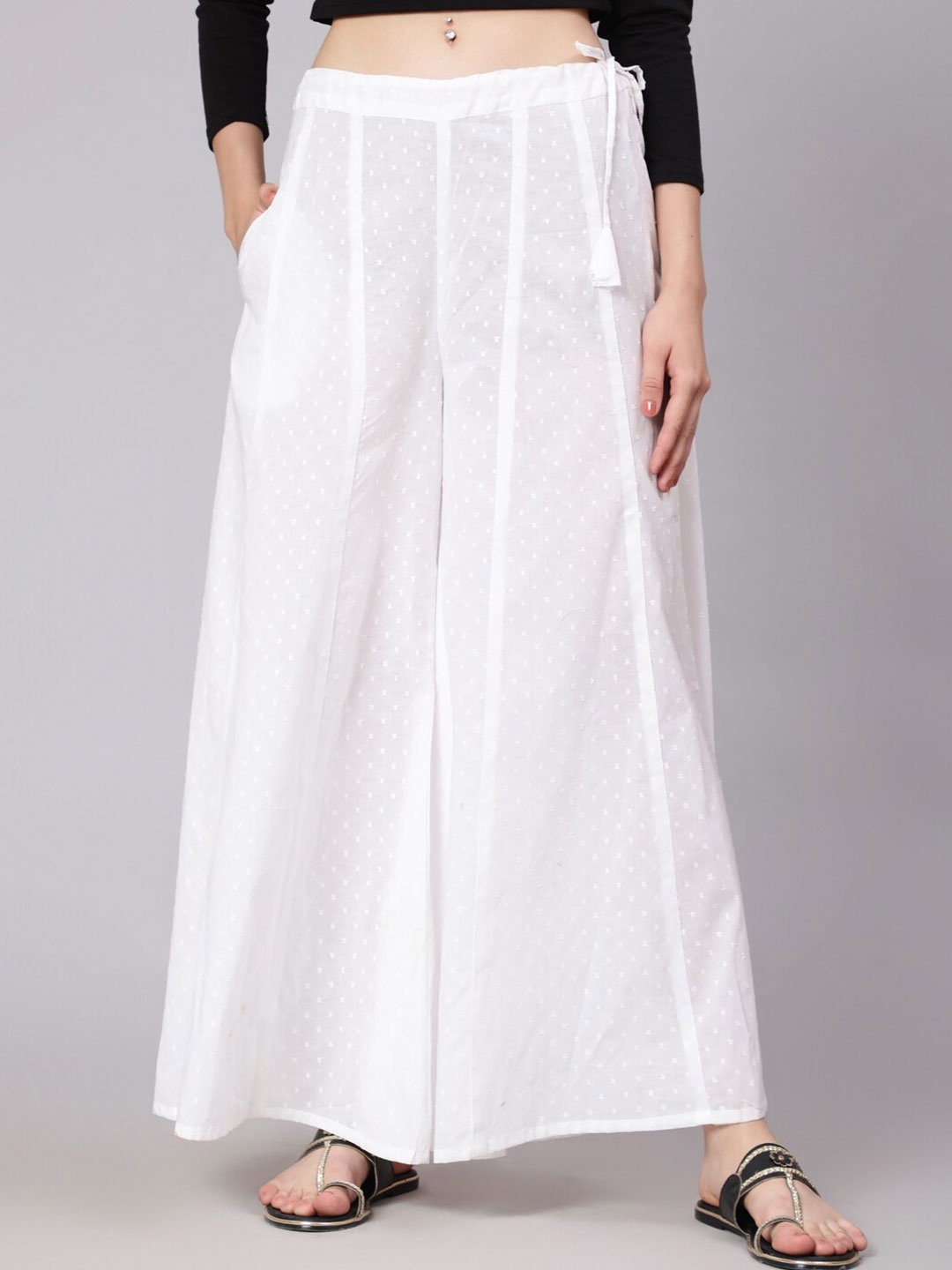 

Awadhi Women White Flared Palazzos