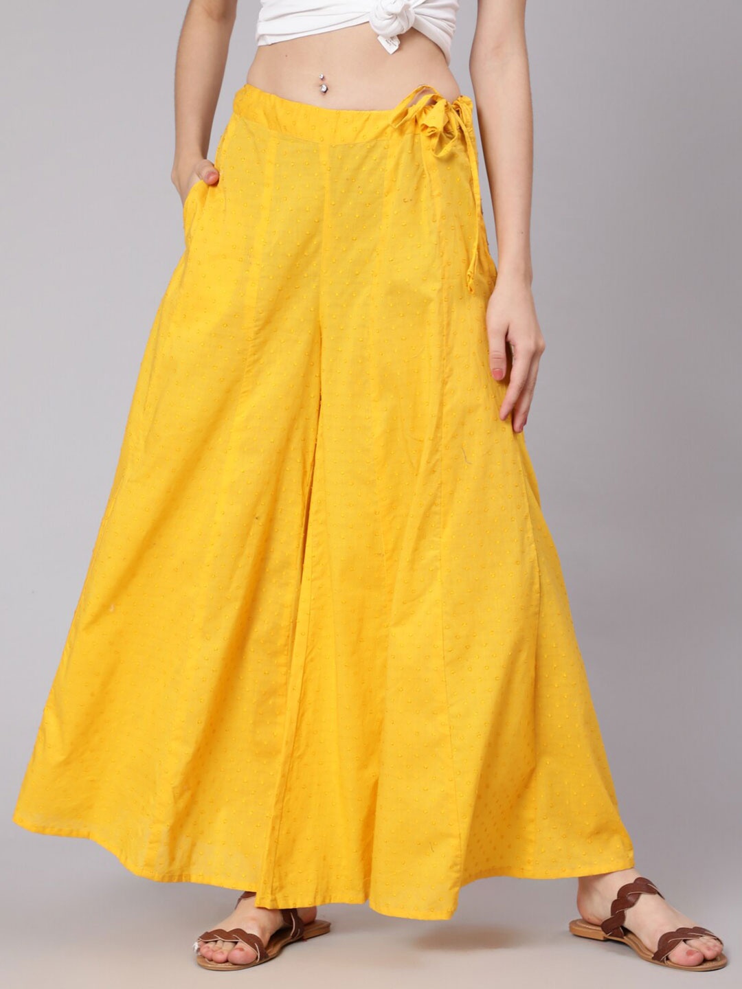

Awadhi Women Yellow Flared Palazzos