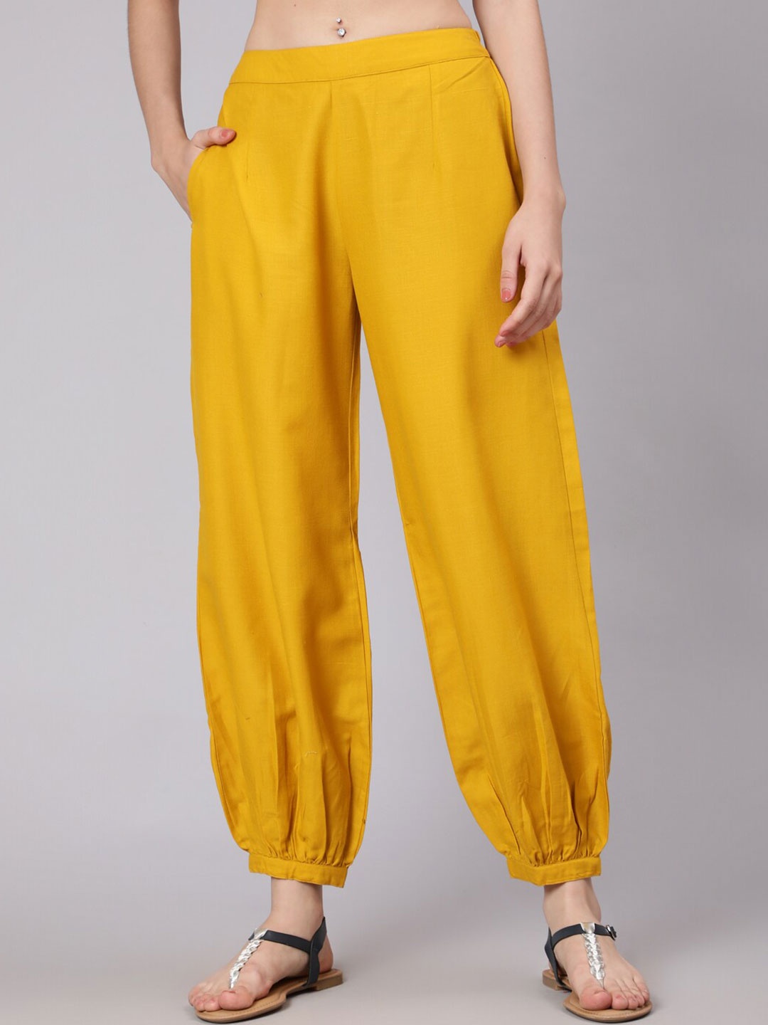 

Awadhi Women Mustard Yellow Flared Harem Pants