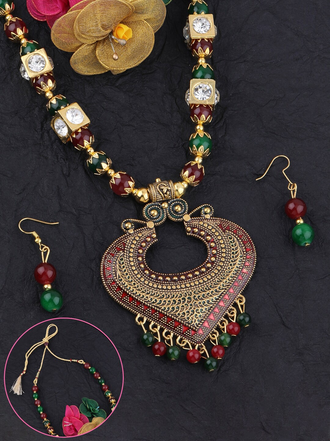 

Silver Shine Multicoloured Gold-Plated Traditional Jewellery Set, Multi