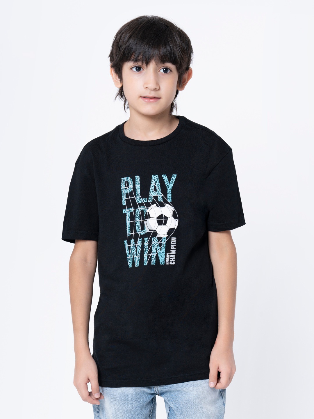 

Red Tape Boys Black Typography Printed Cotton T-shirt