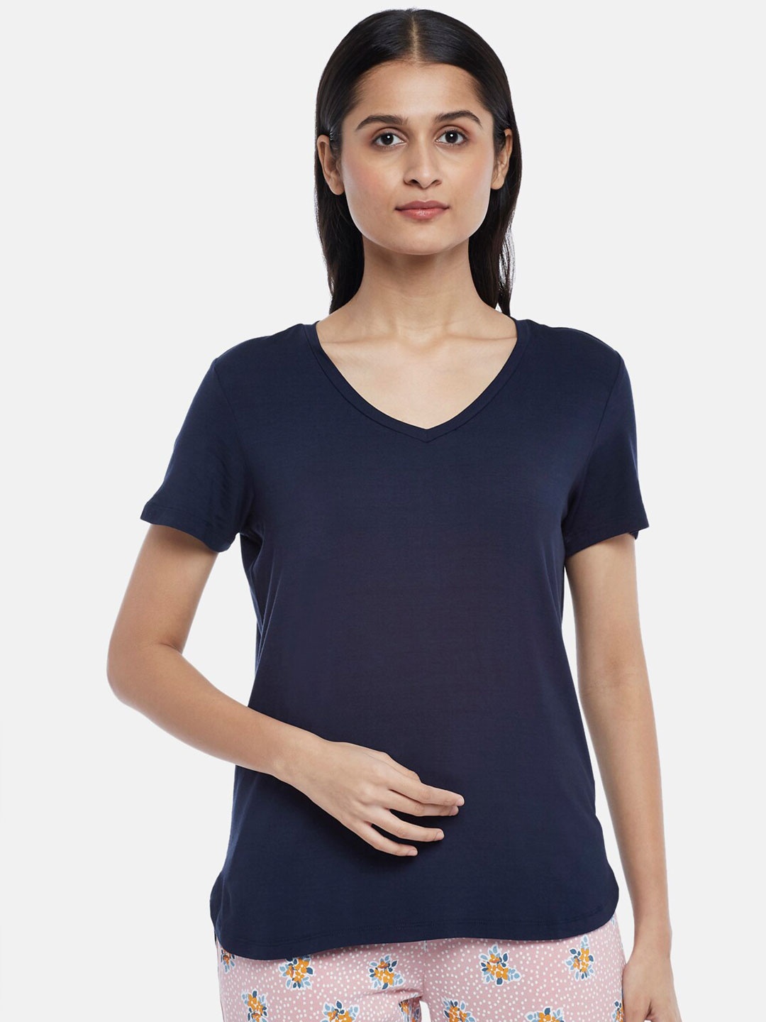 

Dreamz by Pantaloons Women Navy Blue solid Lounge tshirt