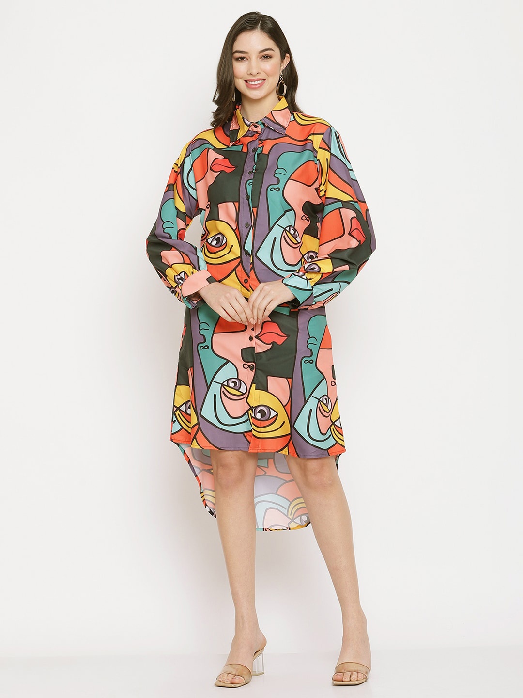 

Miaz Lifestyle Women Multicoloured Printed Shirt Dress, Multi