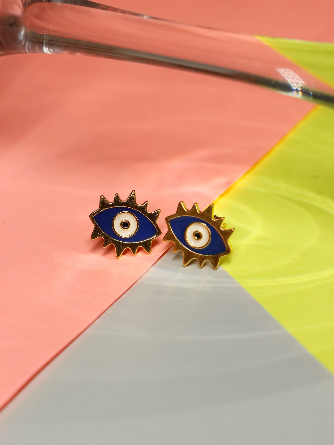 

Ishhaara Navy Blue Evil Eye Circular Studs Earrings