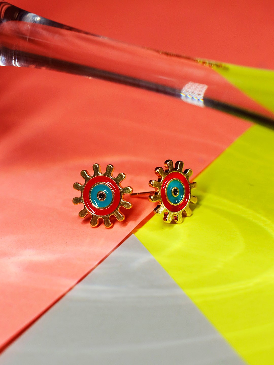 

Ishhaara Red Circular Drop Earrings