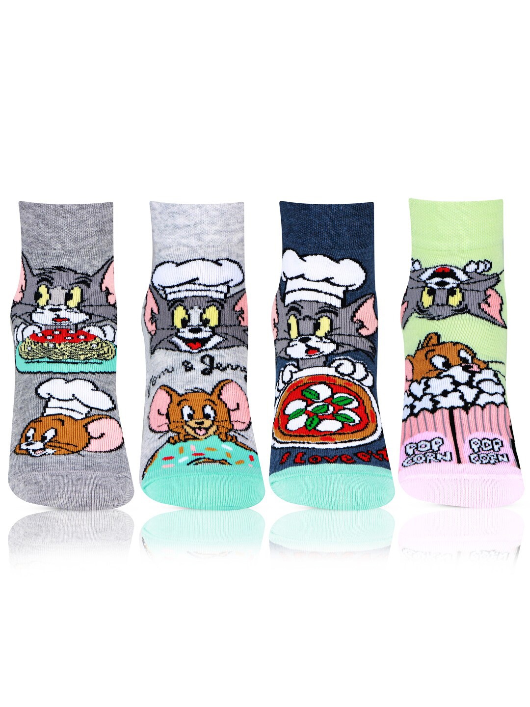 

Bonjour Girls Pack of 4 Tom & Jerry Printed Ankle-Length Socks, Assorted