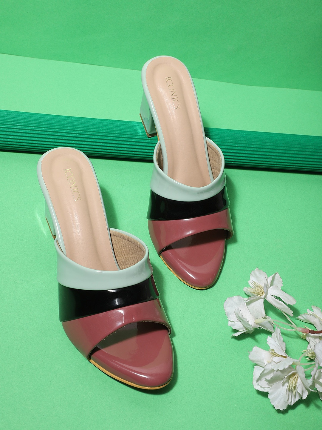 

ICONICS Maroon Colourblocked Block Pumps with Bows