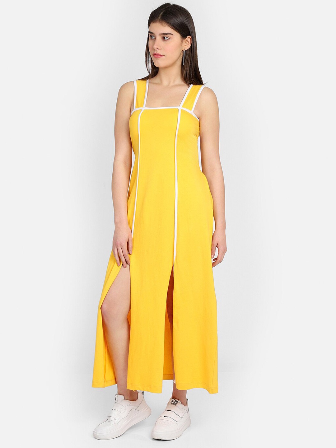 

MARZENI Women Yellow Pinafore Midi Dress