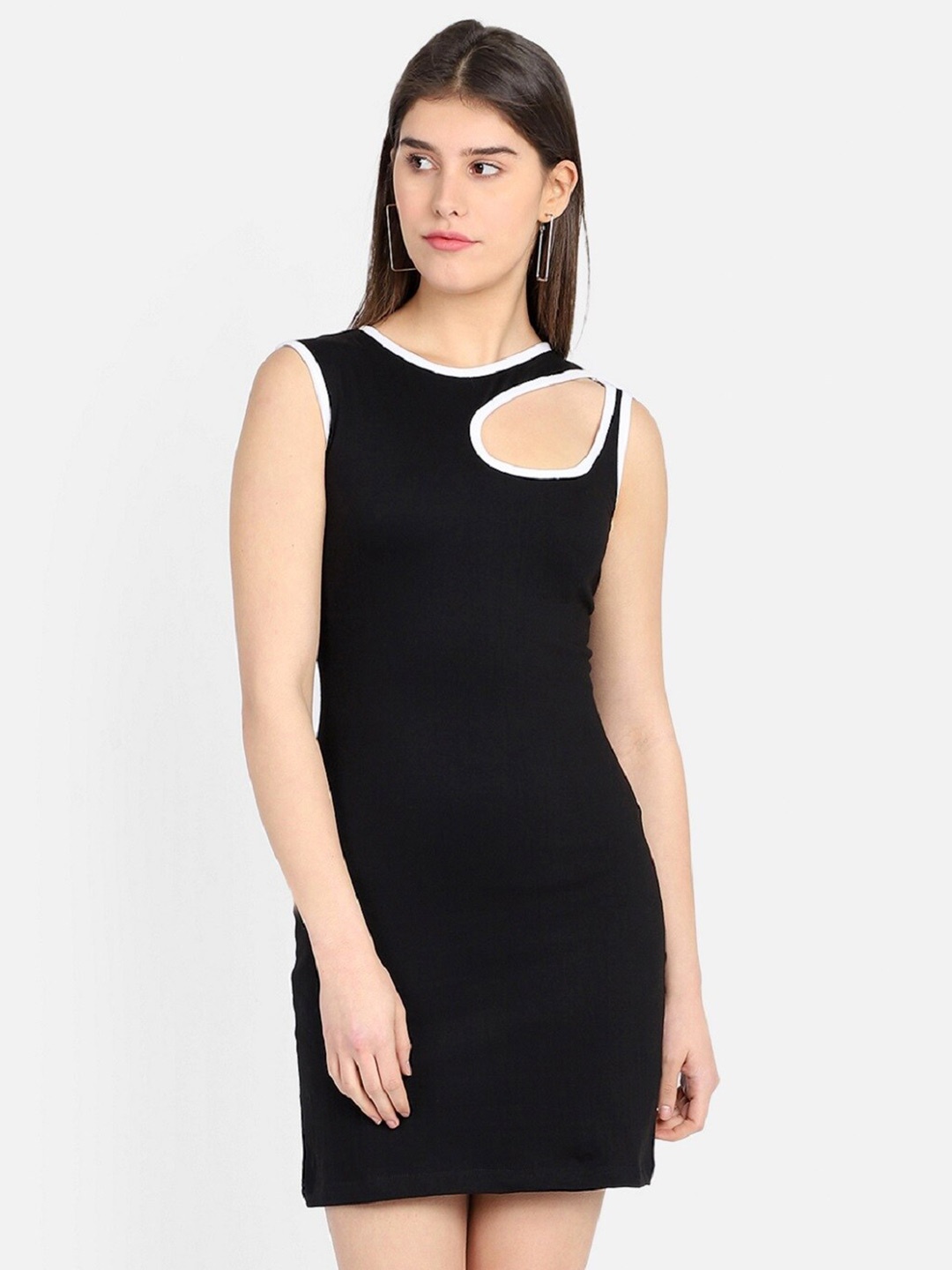 

MARZENI Black Sheath Mini Cut out Dress