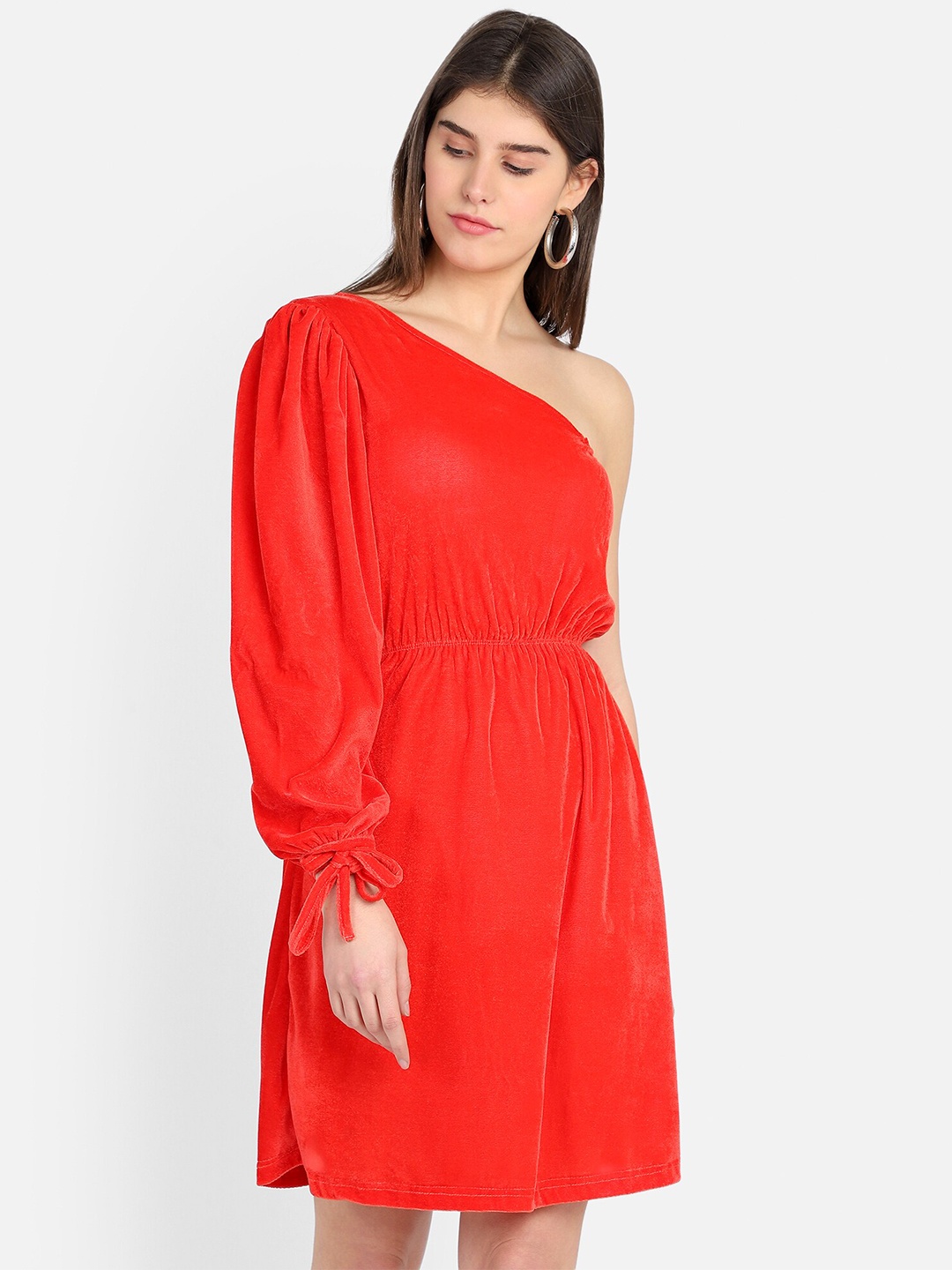 

MARZENI Coral One Shoulder Velvet Dress