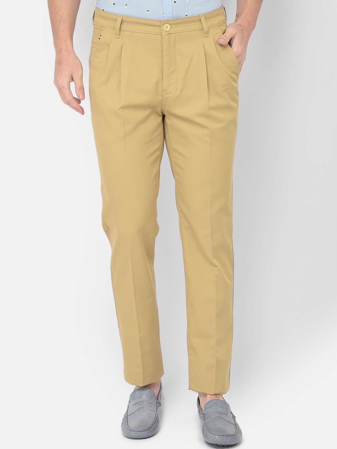 

Canary London Men Khaki Smart Slim Fit Wrinkle Free Pleated Trousers