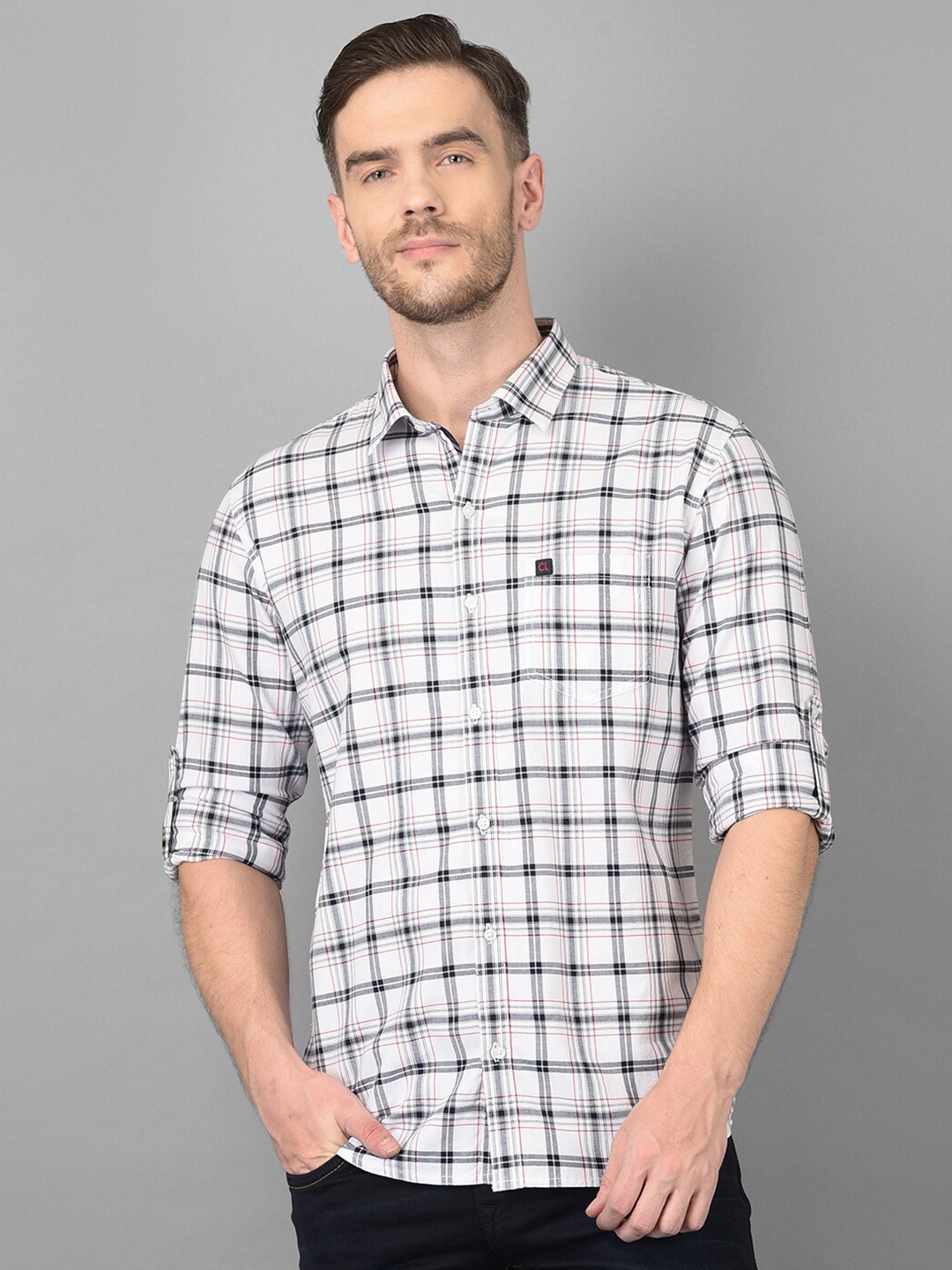 

Canary London Men White Smart Slim Fit Checked Casual Shirt