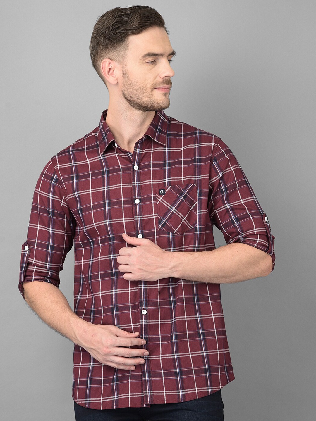 

Canary London Men Maroon & Beige Smart Slim Fit Checked Casual Shirt