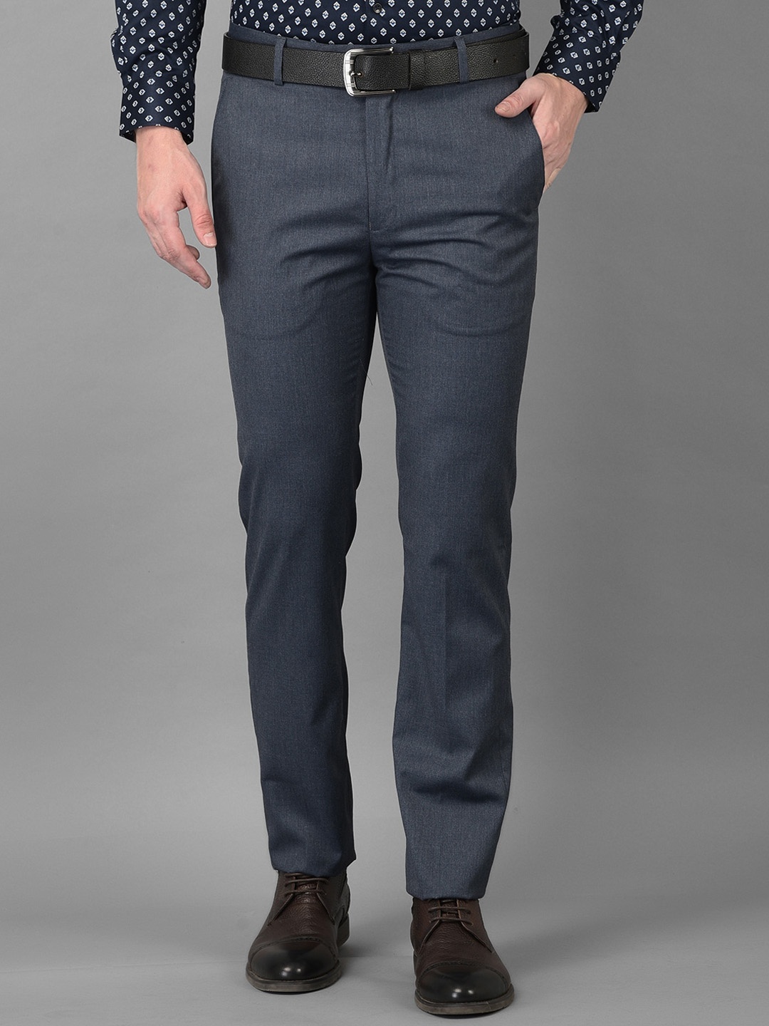 

Canary London Men Blue Smart Slim Fit Formal Trousers