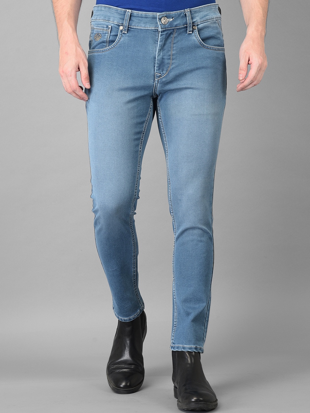 

Canary London Men Blue Smart Tapered Fit Low-Rise Printed Stretchable Jeans