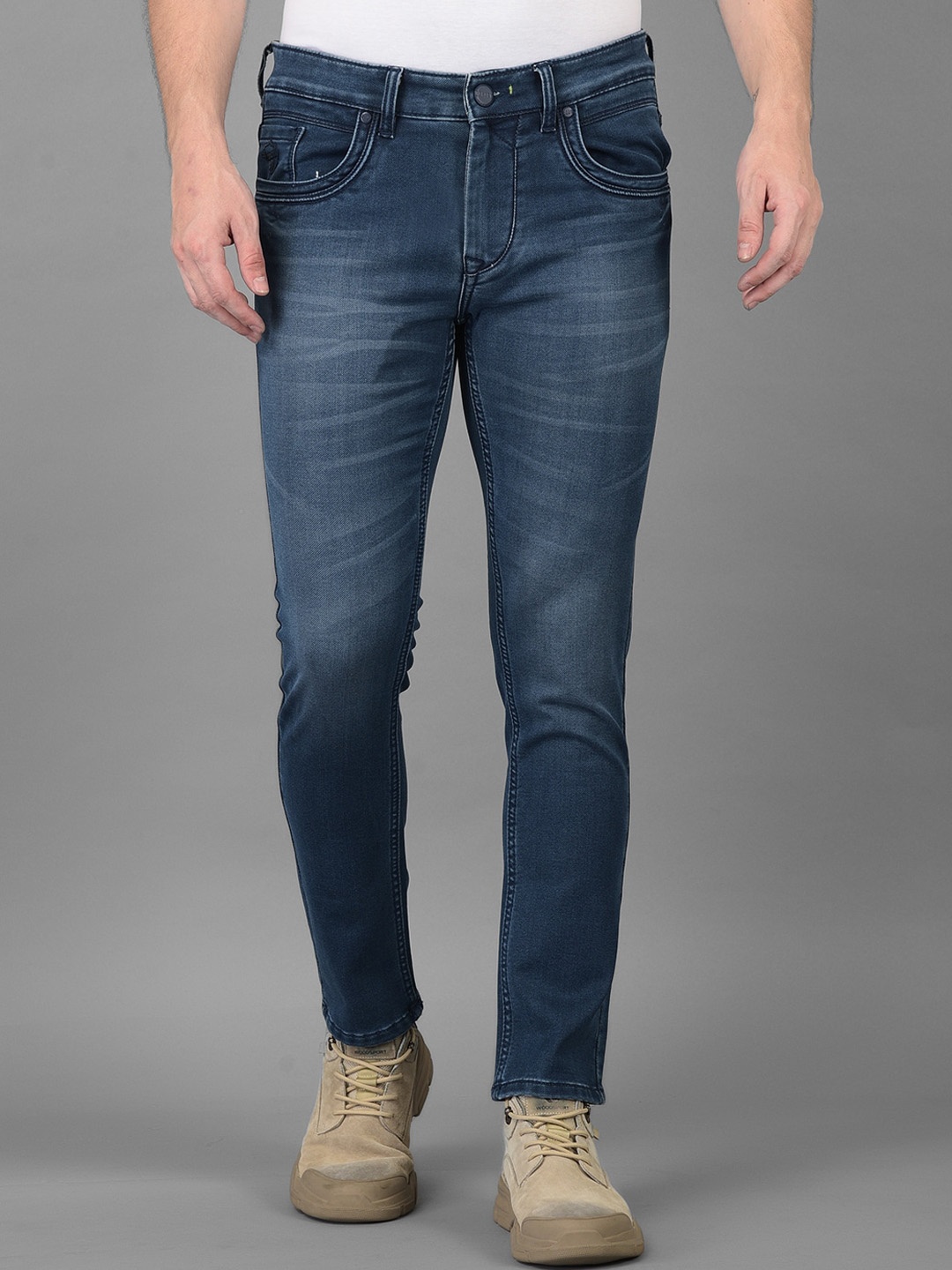 

Canary London Men Blue Smart Tapered Fit Low-Rise Light Fade Stretchable Jeans