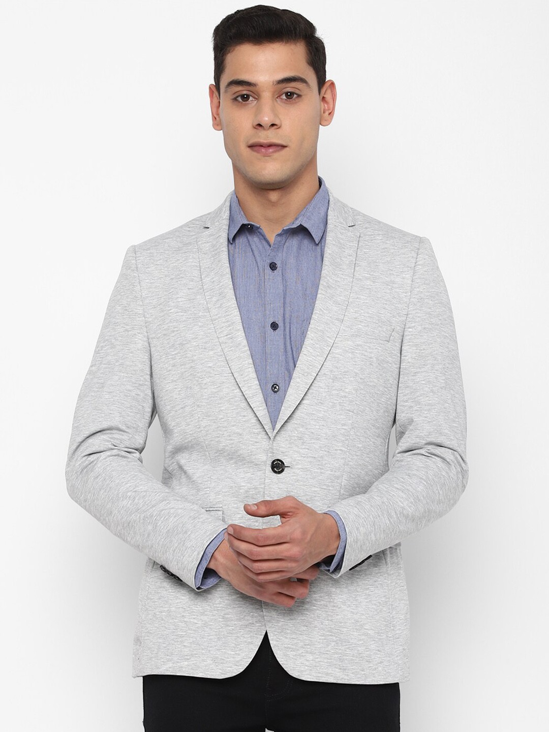 

Allen Solly Men Grey Self Design Single-Breasted Slim-Fit Formal Blazer
