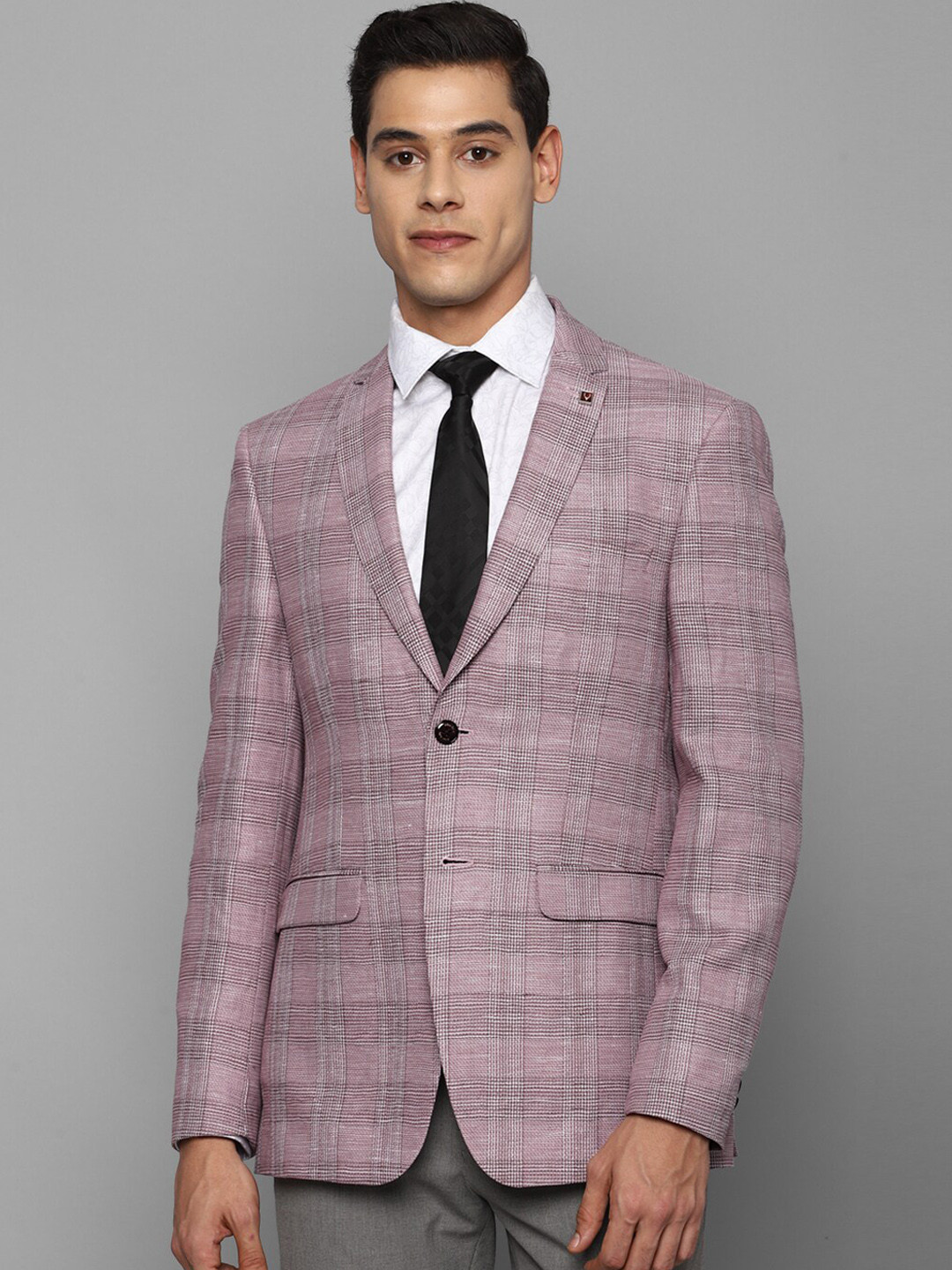 

Allen Solly Men Purple Checked Single-Breasted Slim-Fit Formal Blazer